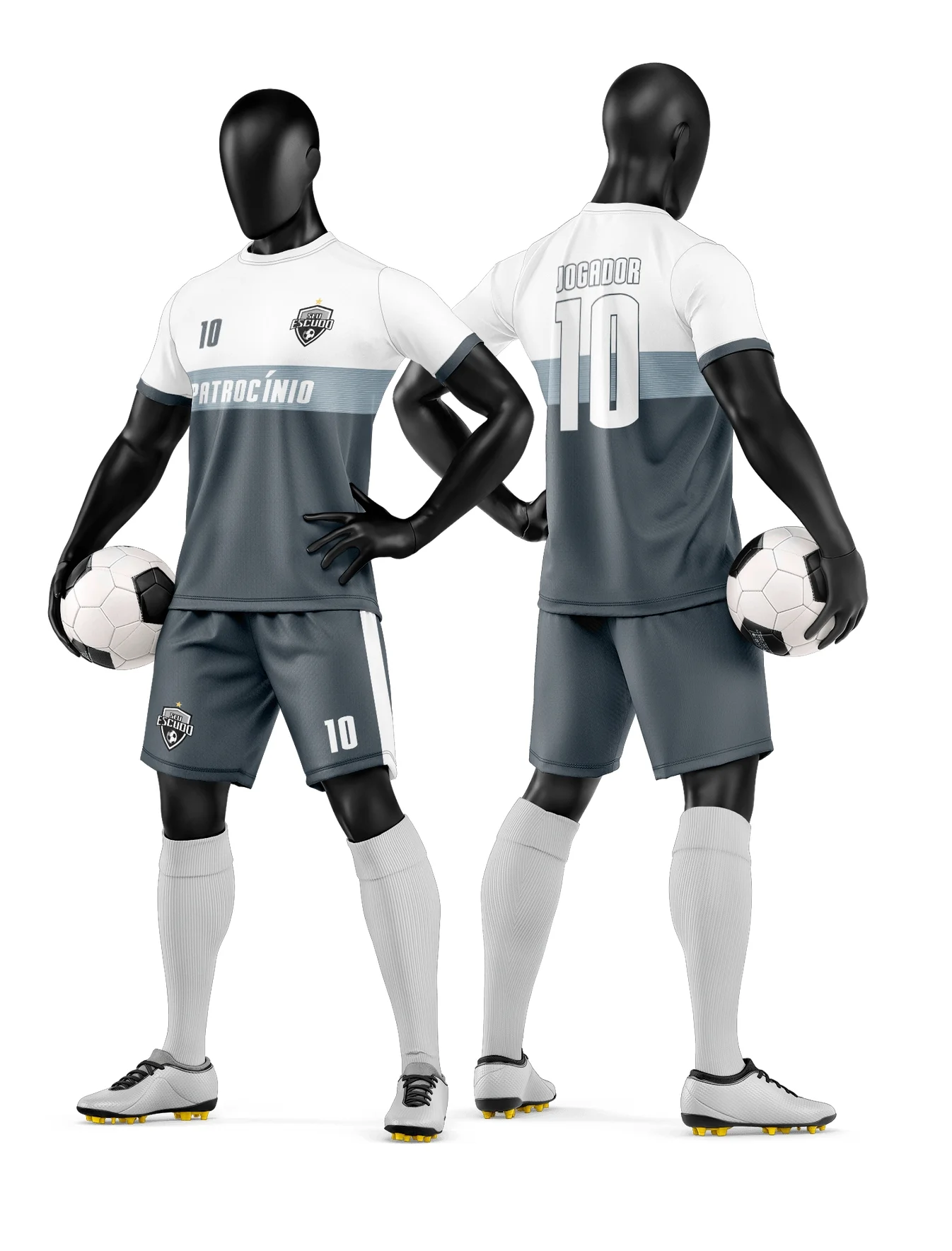 Camiseta unissex branca com logo no peito e estampa grande nas costas inspirada em time de futebol amador, com design moderno e esportivo ideal para partidas e treinos.