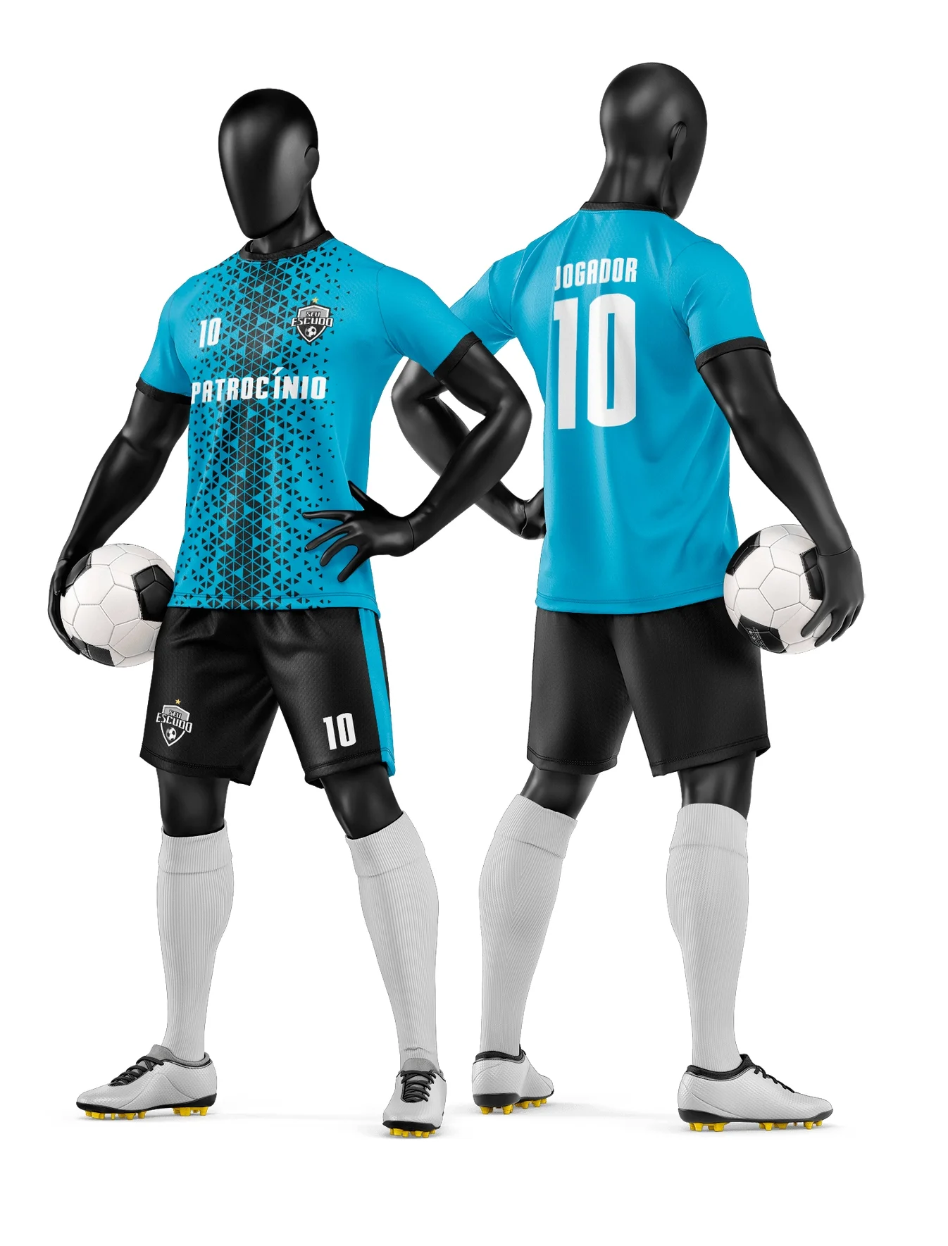 Camiseta preta unissex com logo no peito e estampa grande nas costas, tema de time de futebol amador, ideal para partidas e treinos.