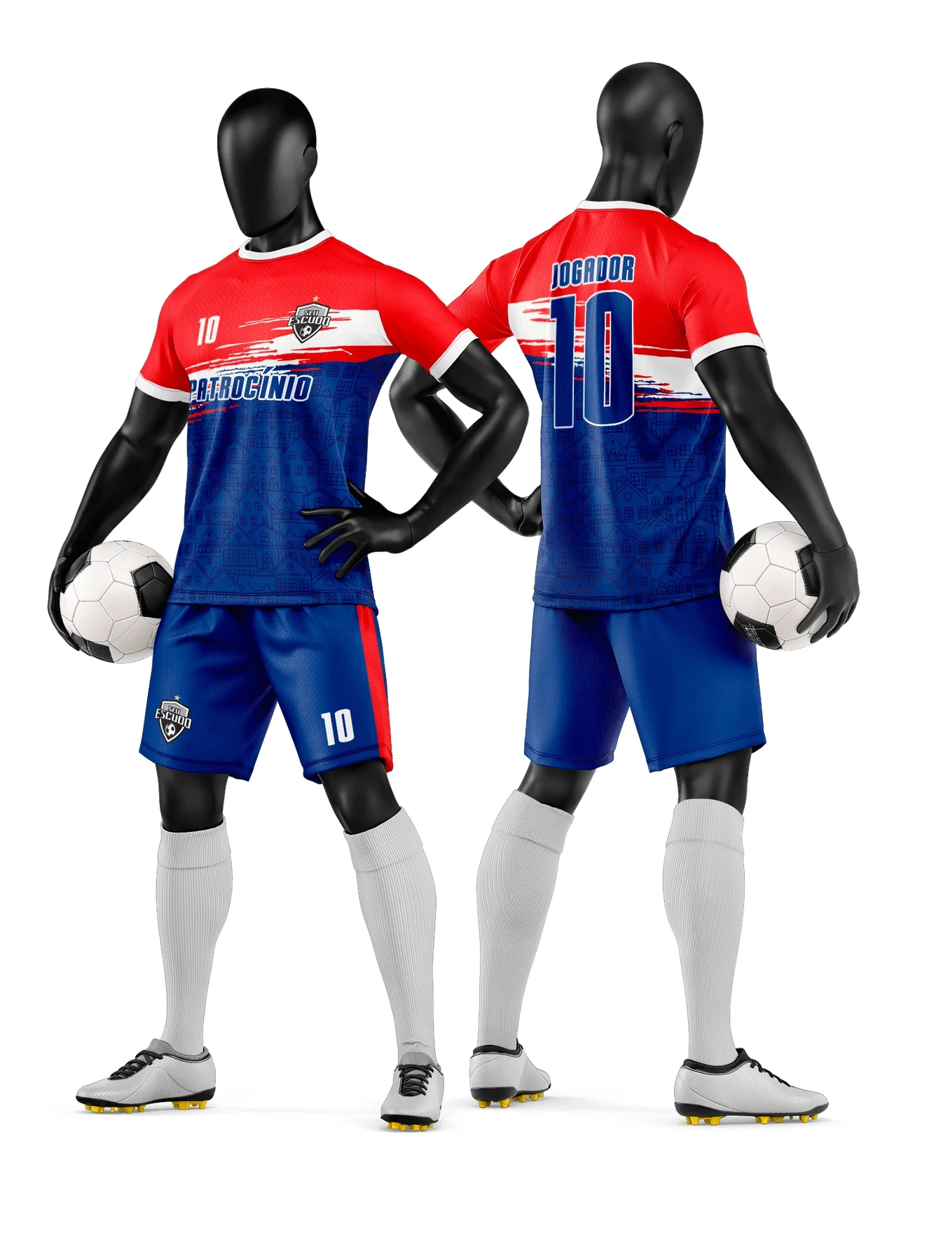 Camiseta unissex preta com logo no peito e estampa grande nas costas com tema de time de futebol amador, ideal para uniformes esportivos.