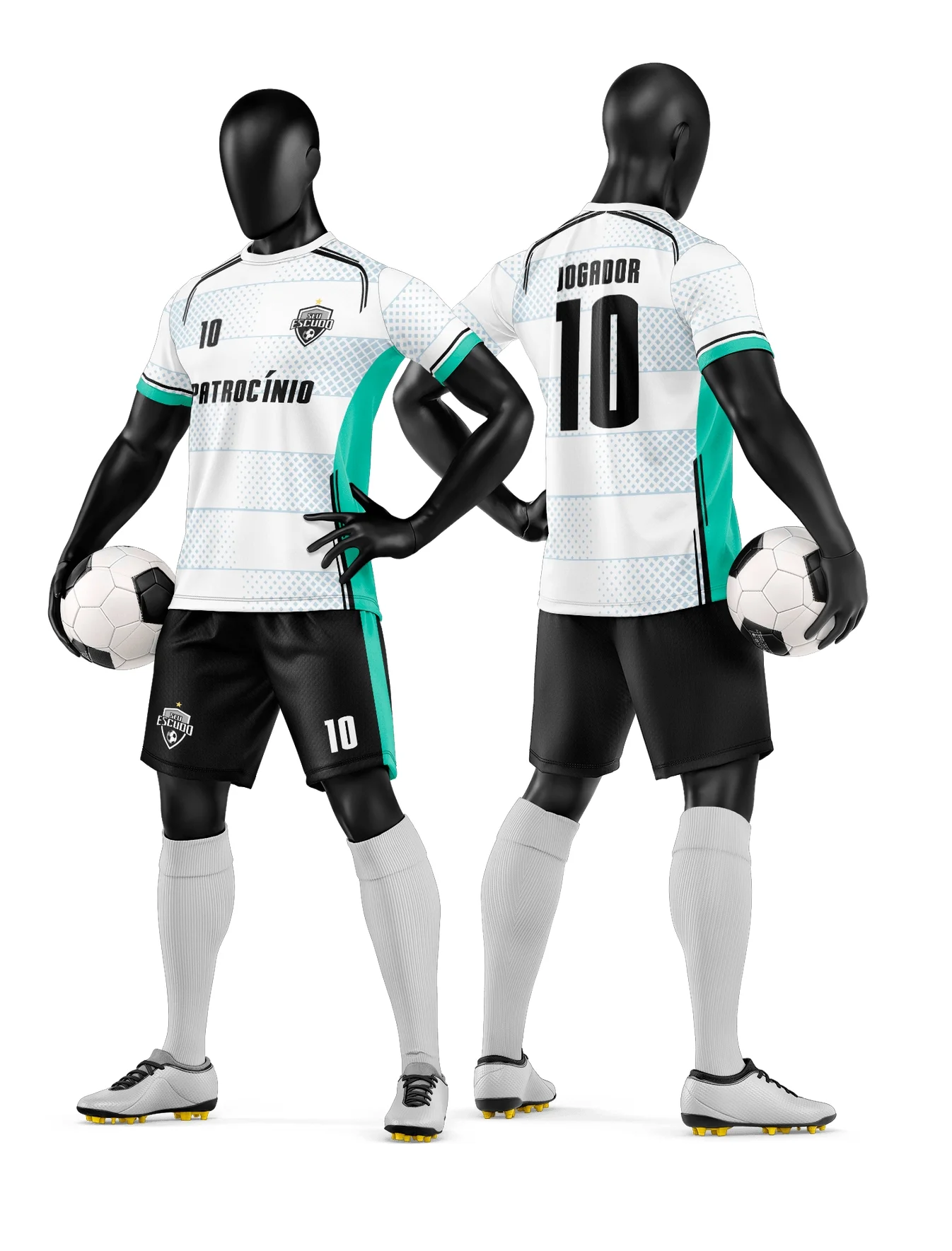 Camiseta unissex preta com logo no peito e estampa grande nas costas, tema de time de futebol amador, ideal para partidas e treinamentos.