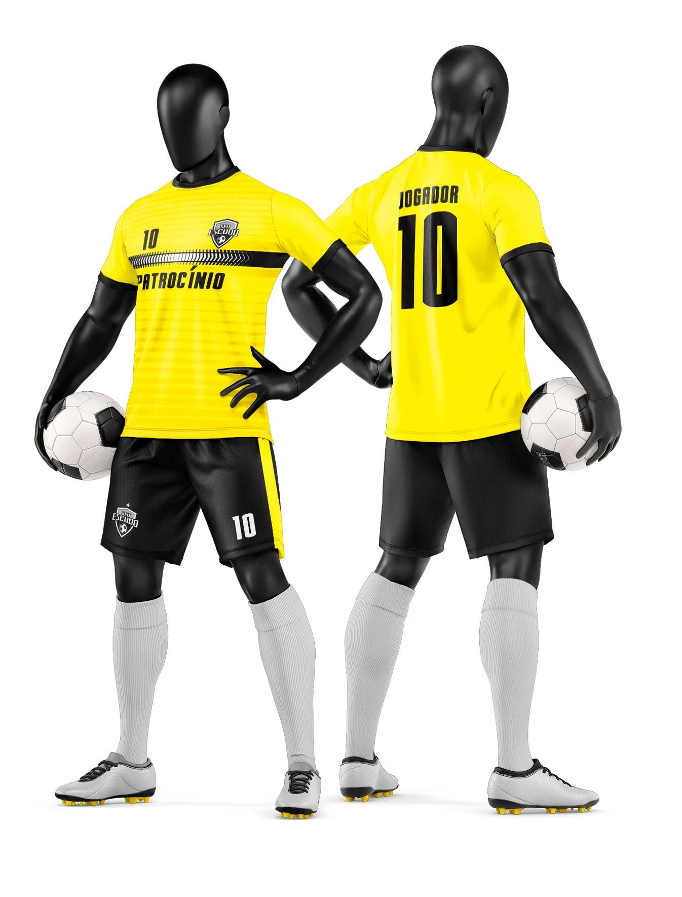 Camiseta unissex com logo no peito e estampa grande nas costas, cor preta, estilo de time de futebol amador, ideal para jogos e treinos informais