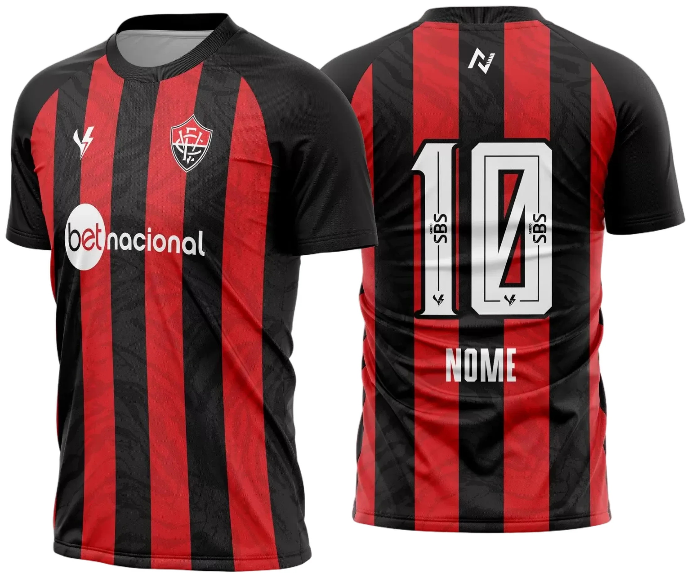 Camiseta unissex preta com logo no peito e estampa grande nas costas do time EC Vitoria Titular 2023 2024, ideal para torcedores e fãs de futebol.