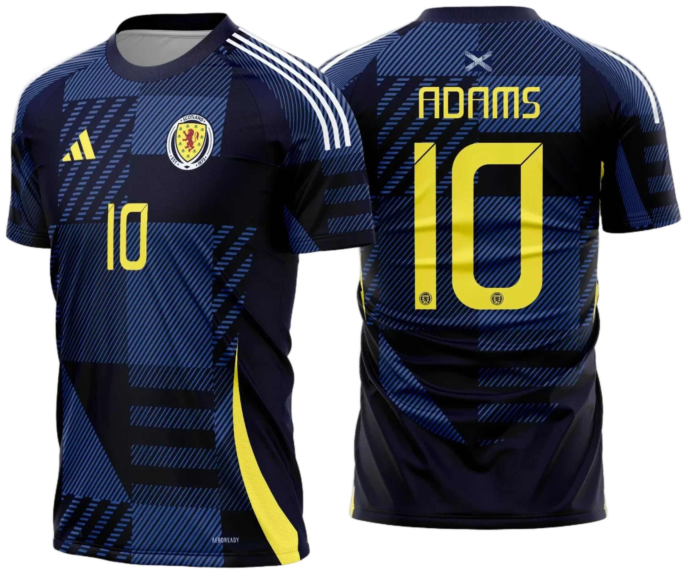 Camiseta unissex com cor base preta, logo no peito e estampa grande nas costas com design da Escócia Titular 2024 - 2025, perfeita para mostrar paixão pela seleção.