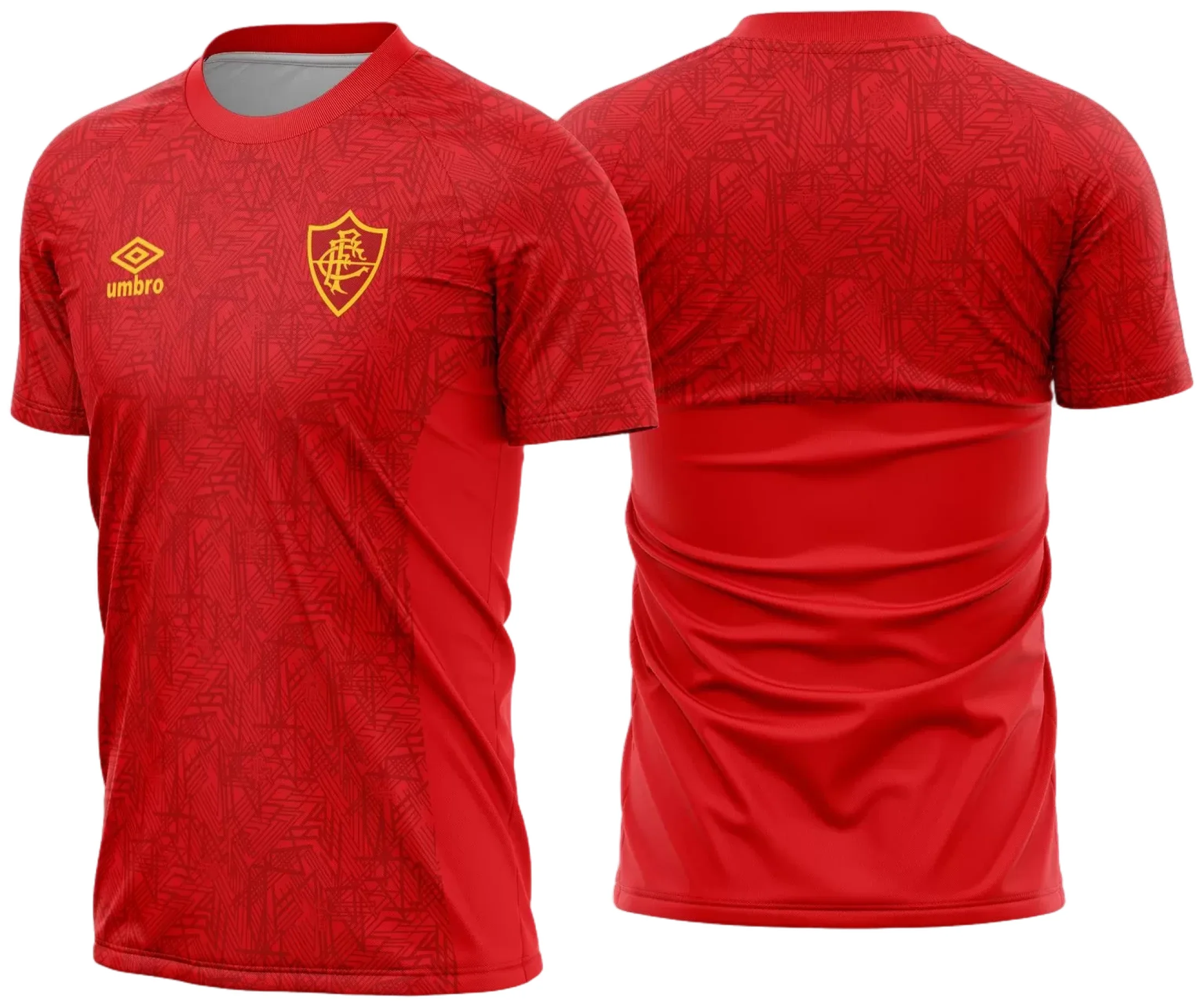 Camiseta unissex com cor base preta, logo do Fluminense no peito na frente e estampa grande nas costas com tema de treino II 2024-2025 do Fluminense.