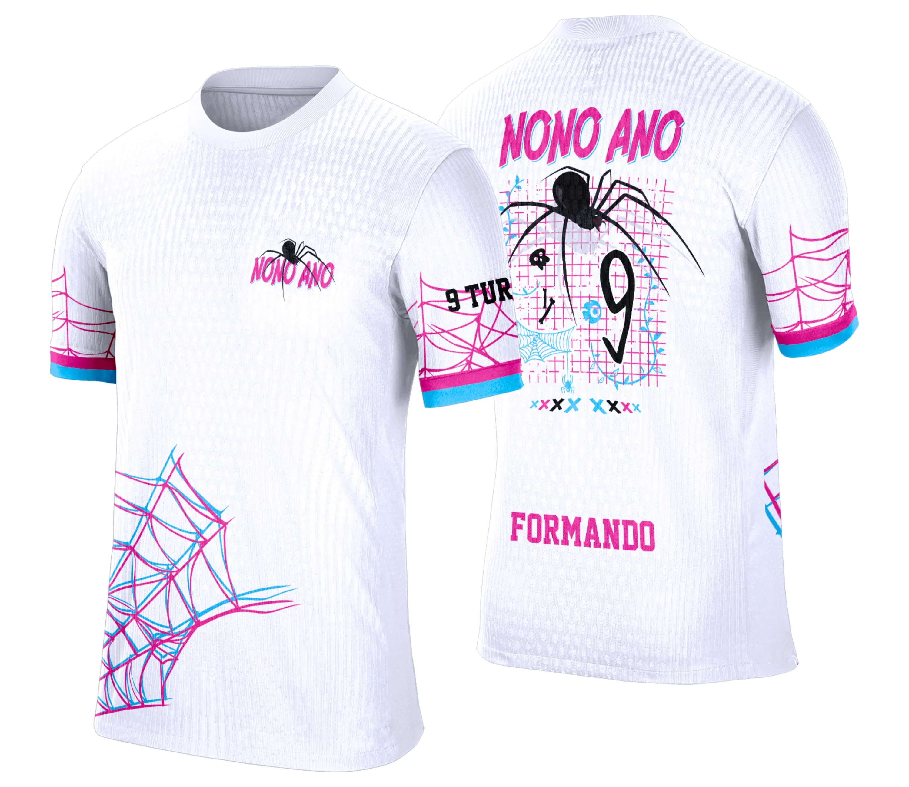 Camiseta unissex preta com logo no peito e estampa grande nas costas com tema de formandos do nono ano em estilo graffite e aranha.