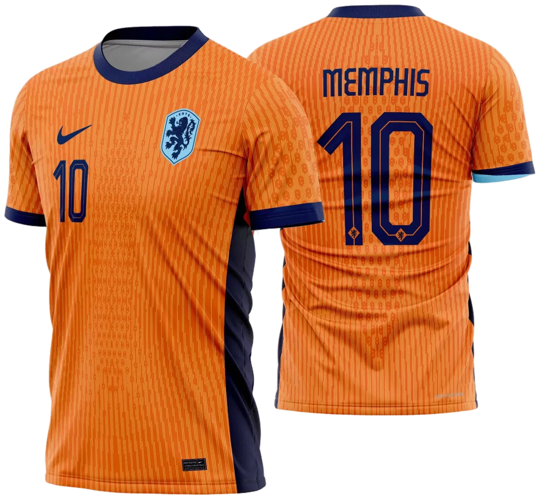 Camiseta unissex com cor base branca, logo no peito e estampa grande nas costas com tema Holanda Titular 2024 - 2025, ideal para quem ama futebol e quer estilo marcante.