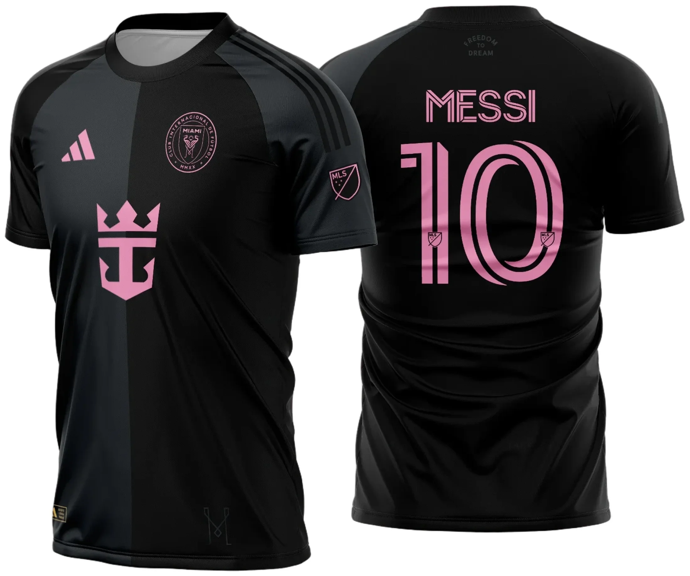 Camiseta unissex preta com logo no peito e estampa grande nas costas inspirada no Inter Miami Reserva 2025-2026, perfeita para torcer com estilo e conforto.