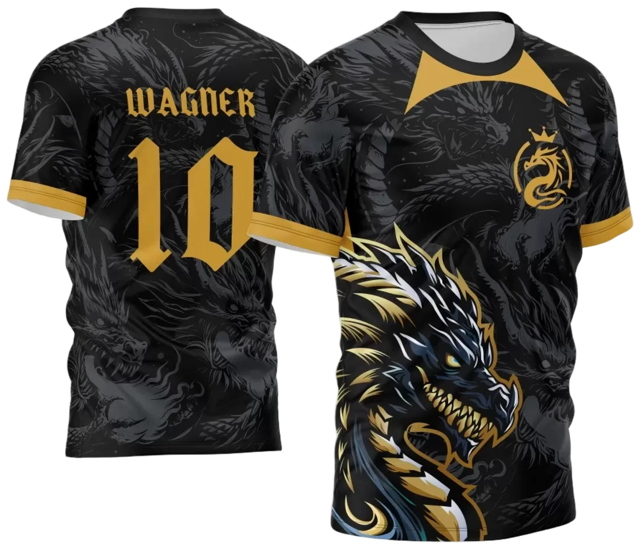 Camiseta unissex preta com logo no peito e estampa grande nas costas do Dragão, tema Camisa InterClasse 2024 Dragão, perfeita para fãs e eventos escolares.