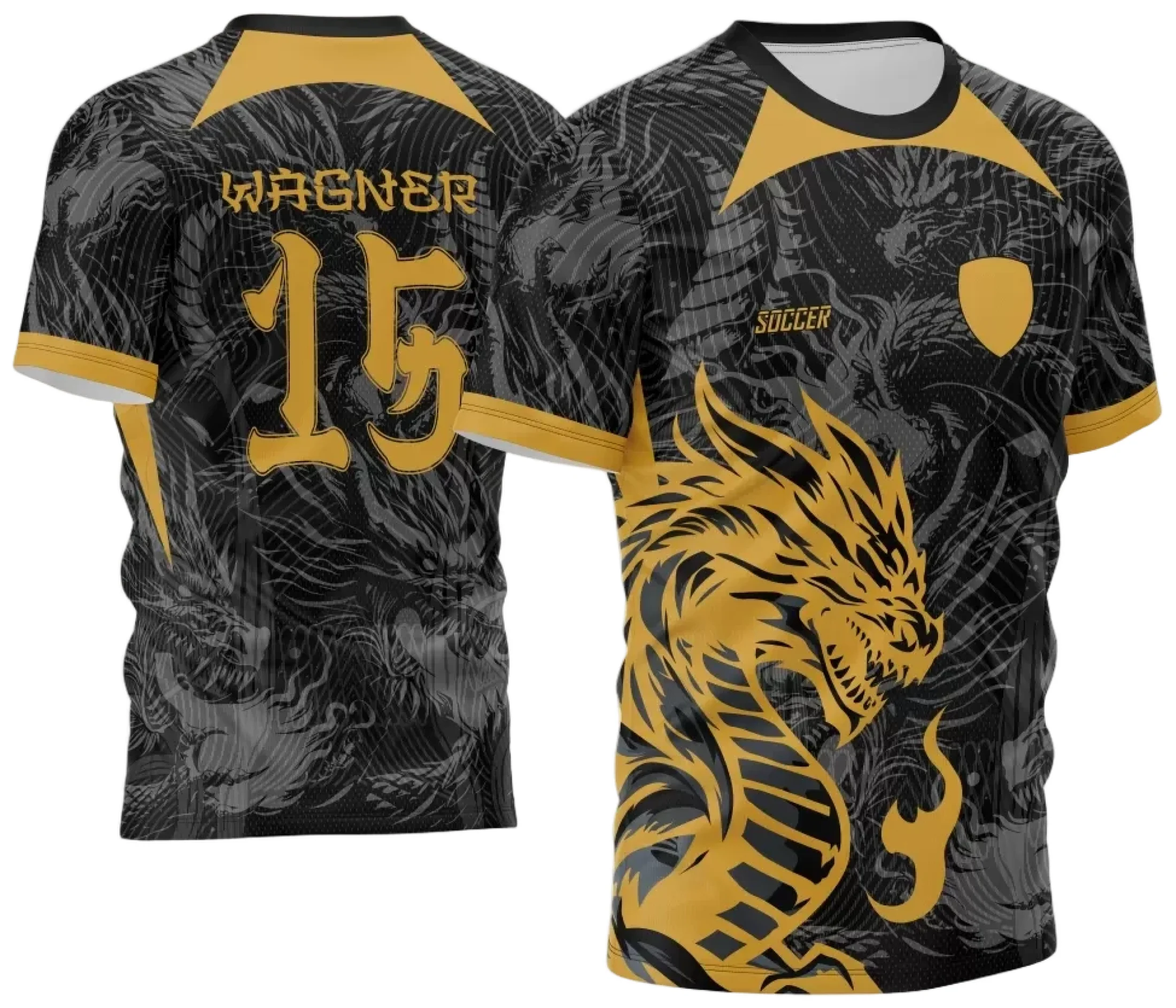 Camiseta unissex preta com logo no peito e estampa grande nas costas de dragão inspirado na InterClasse 2024, ideal para torcedores que querem estilo e conforto.