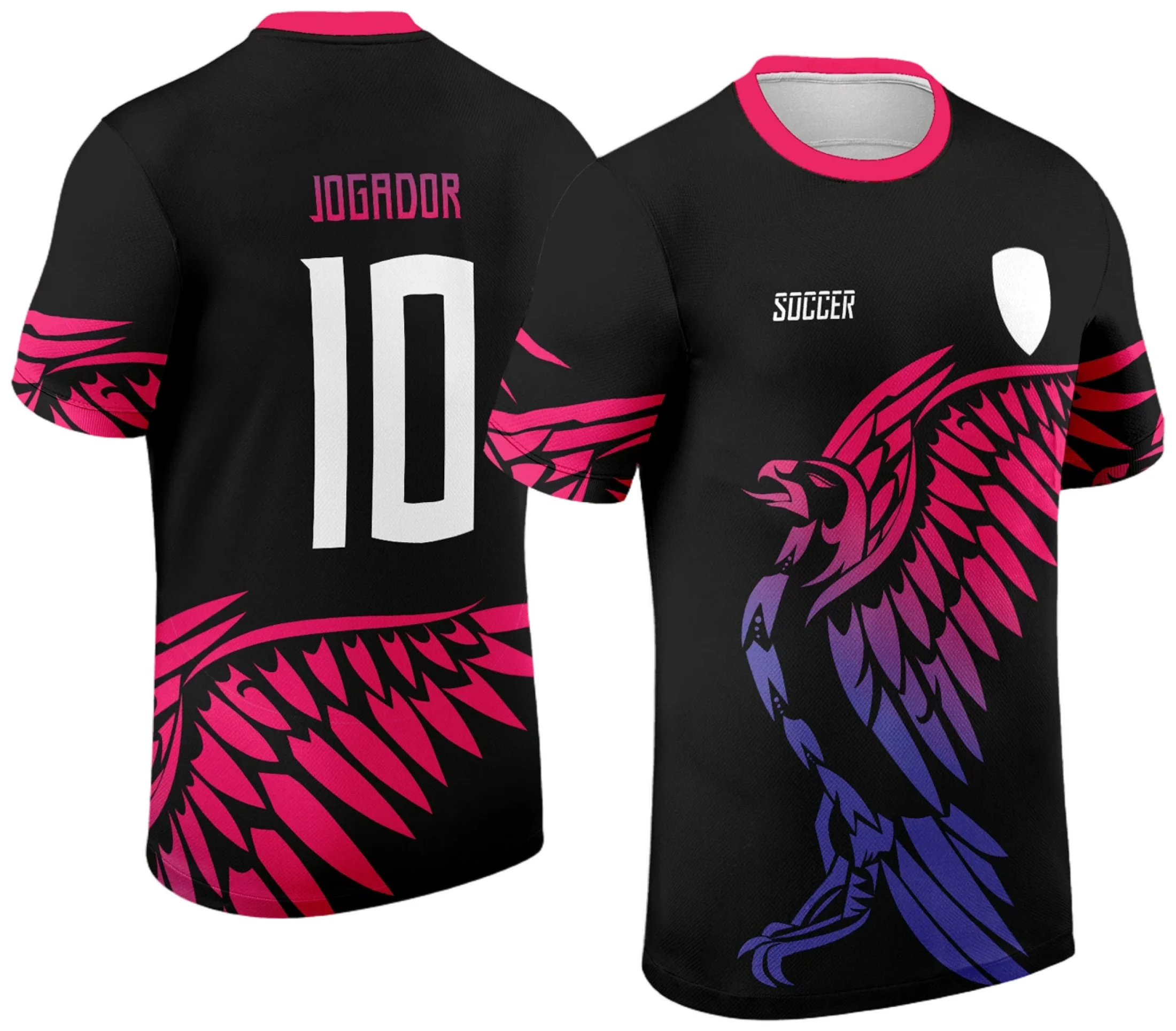 Camiseta unissex preta com logo no peito e estampa grande nas costas inspirada no modelo 37 Fenix Degrade da camisa InterClasse 2024, com design moderno e vibrante.