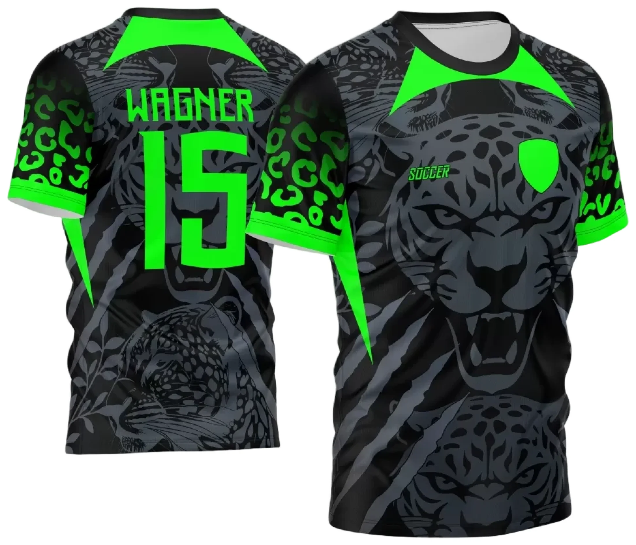 Camiseta unissex preta com logo no peito e estampa grande nas costas com tema Onça, perfeita para eventos InterClasse 2024.