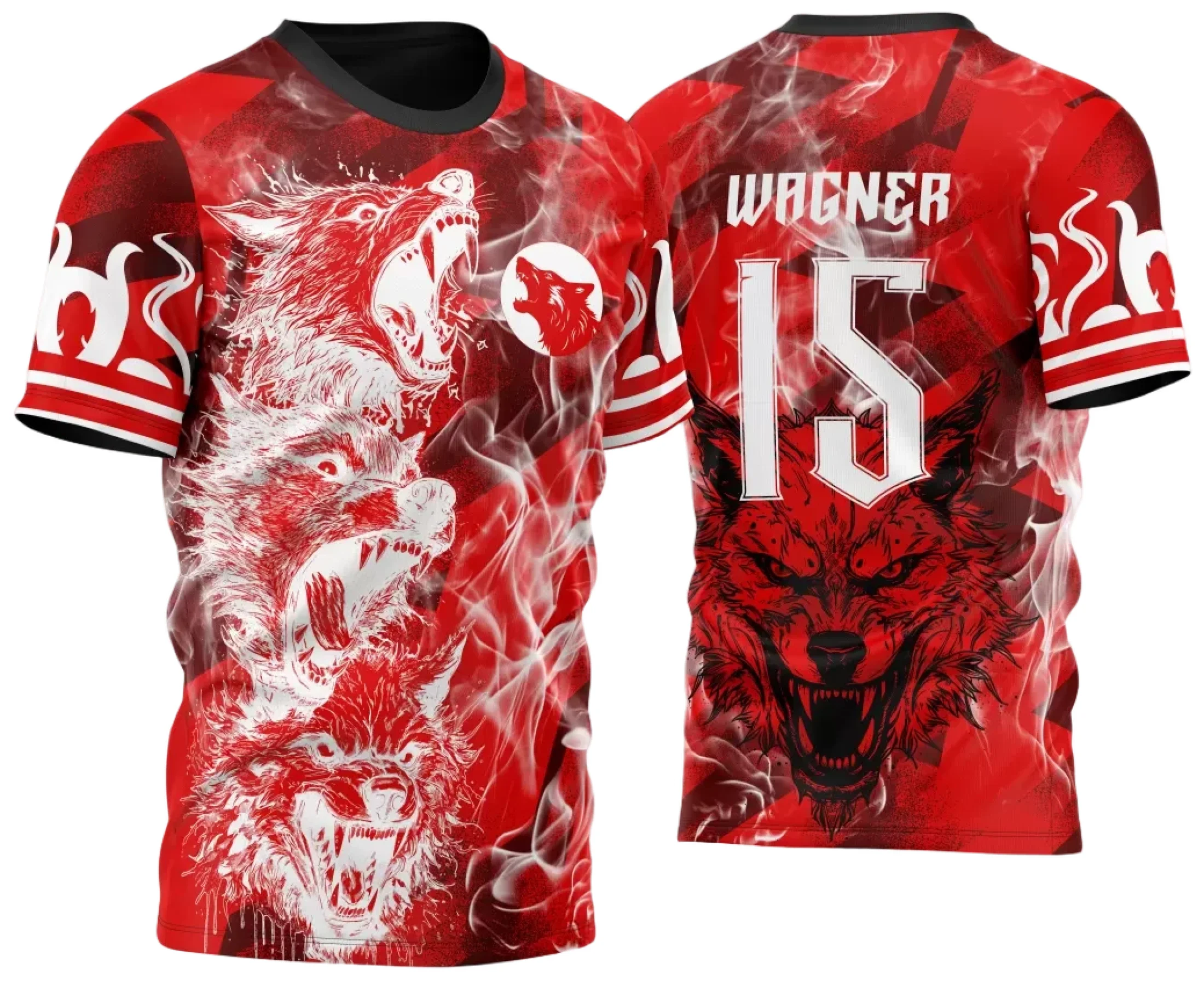 Camiseta unissex preta com logo no peito e estampa grande nas costas no tema InterClasse 2024 Quatro Lobos, estilo ousado e moderno ideal para quem quer se destacar.