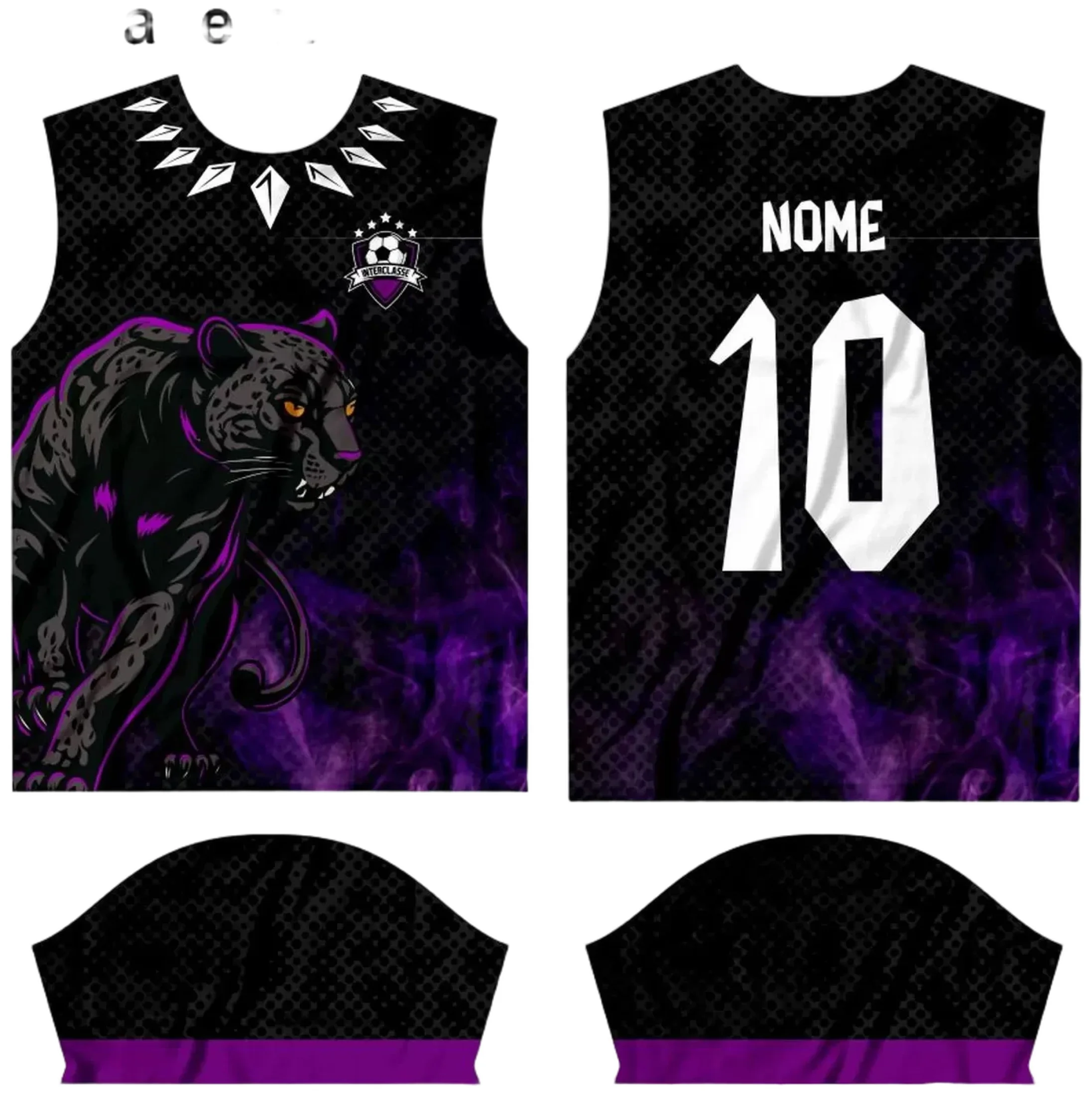 Camiseta unissex preta com logo no peito e estampa grande nas costas com tema Interclasse 2024, perfeita para eventos escolares e turmas.