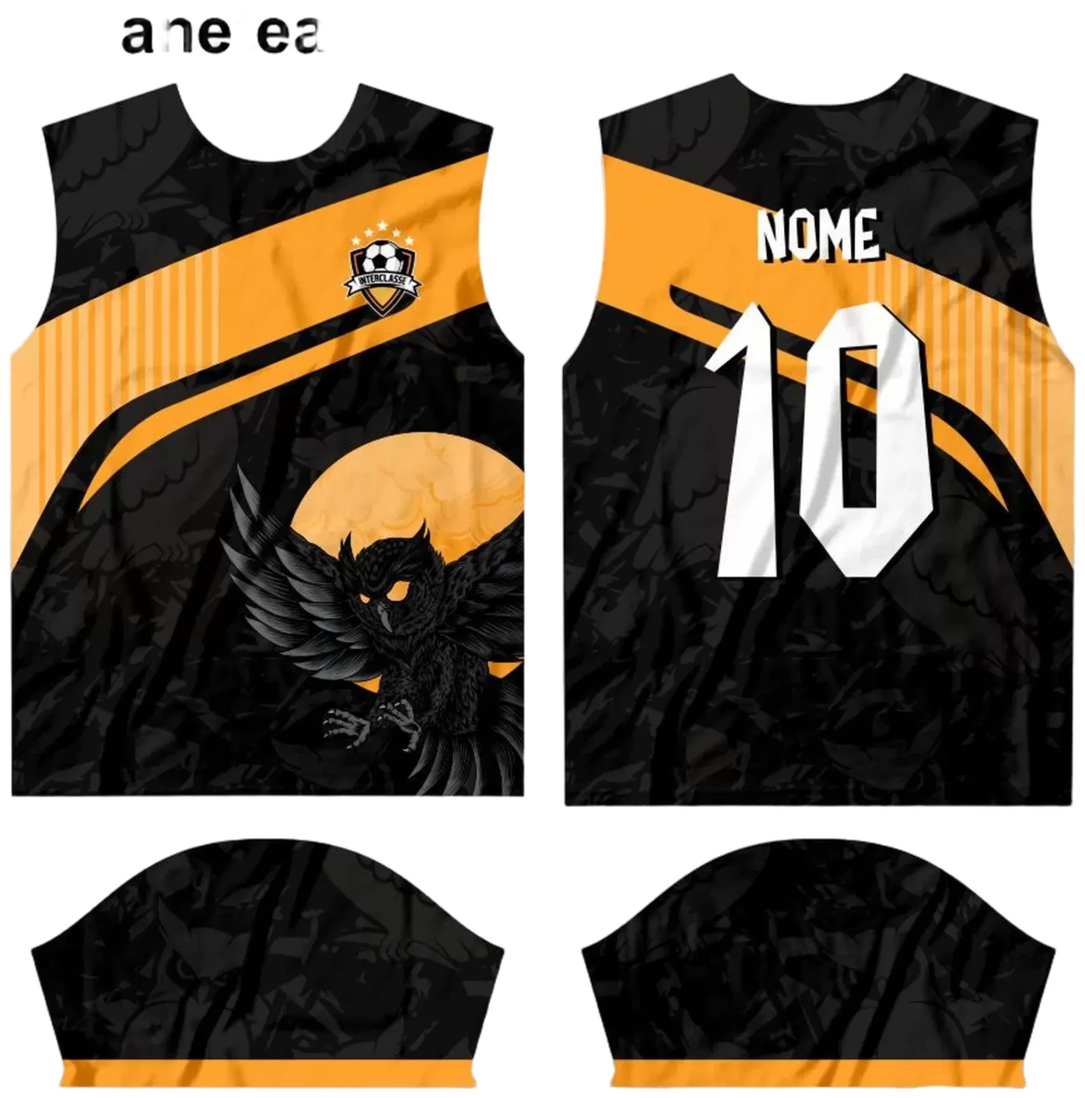 Camiseta unissex preta com logo no peito e estampa grande nas costas, tema Interclasse 2024, ideal para eventos escolares e confraternizações.