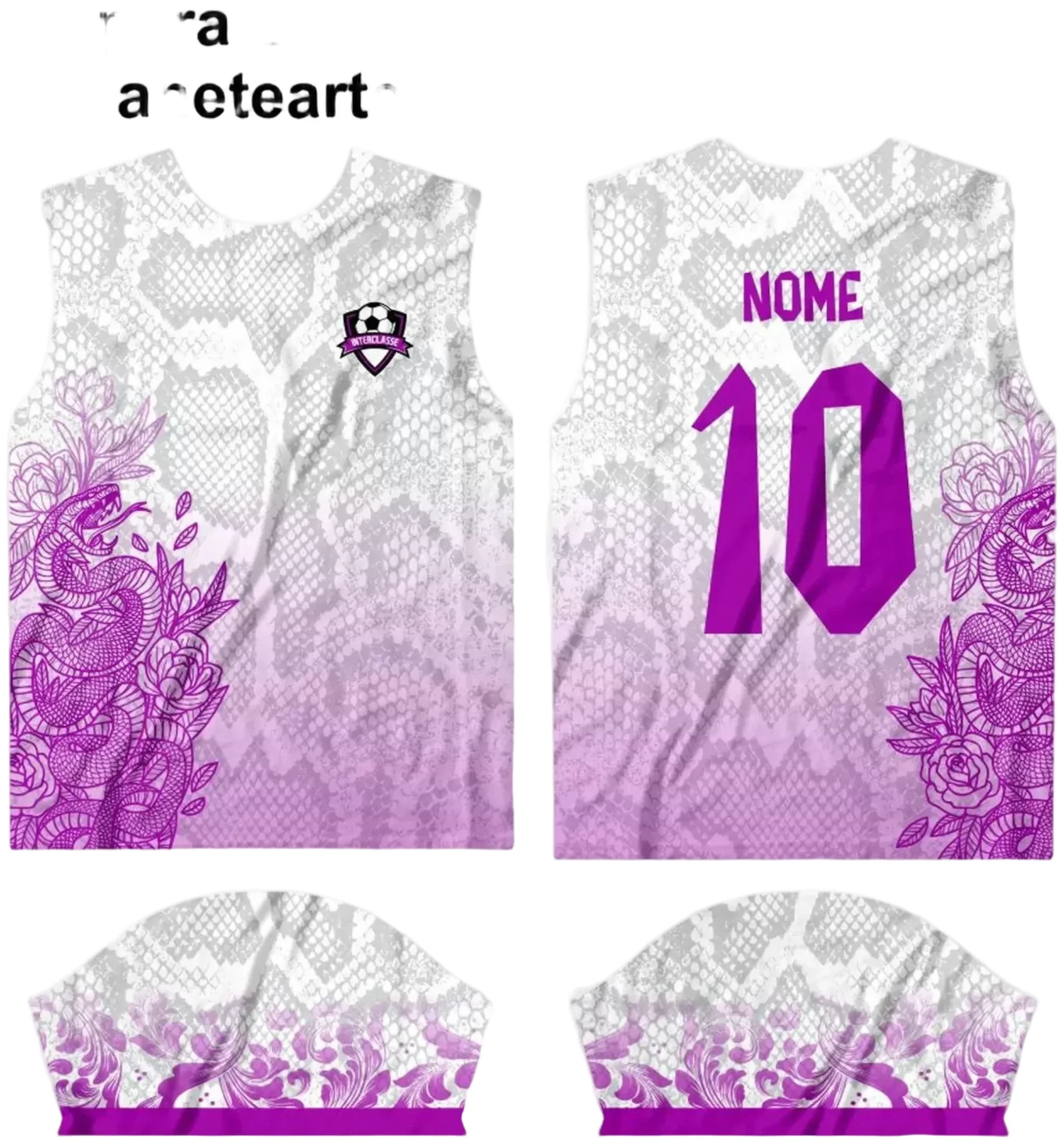 Camiseta unissex branca com logo no peito e estampa grande nas costas temática Interclasse 2024, perfeita para eventos escolares e confraternizações com design moderno.