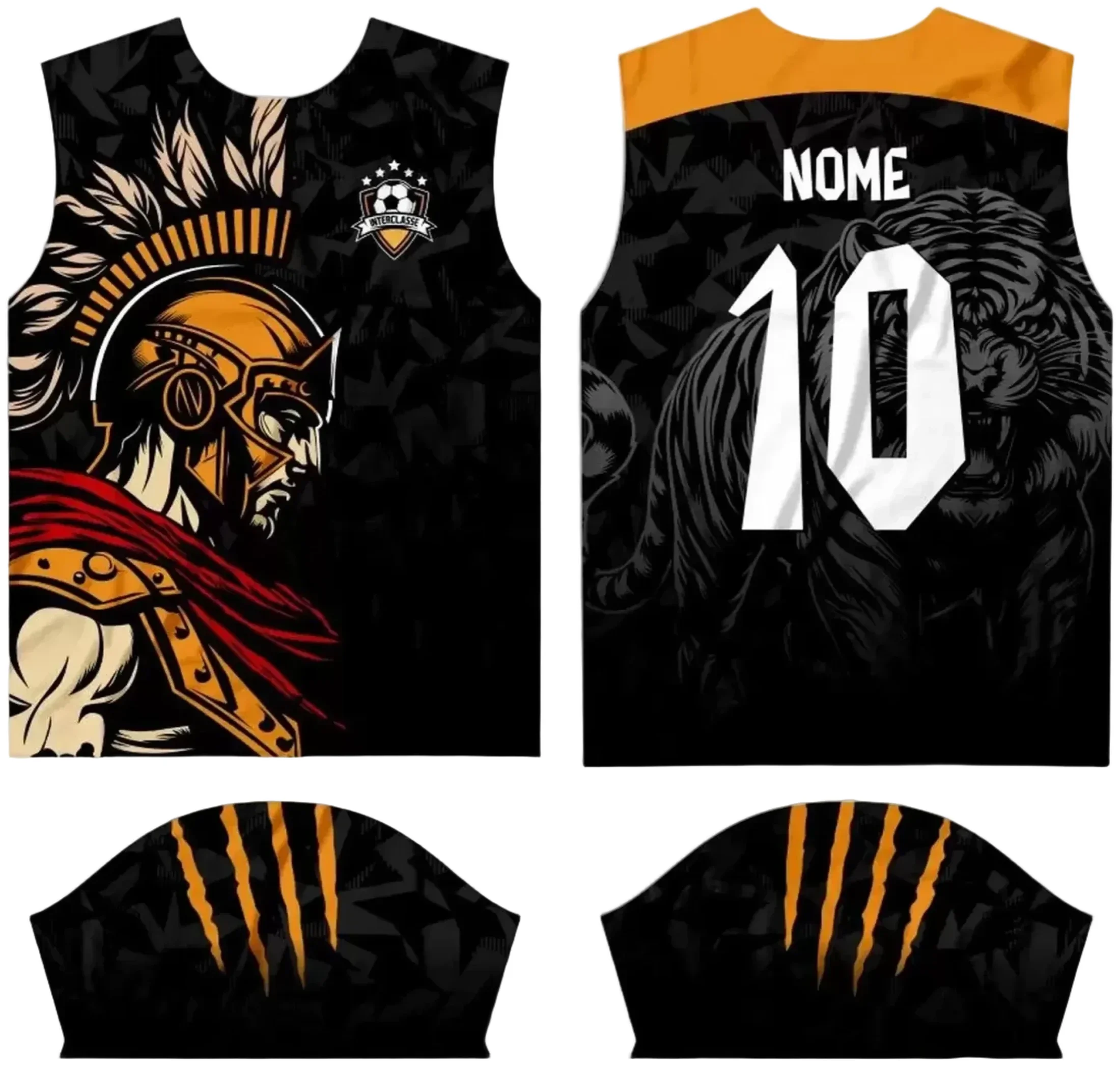 Camiseta unissex preta com logo no peito e estampa grande nas costas, tema Interclasse 2024, perfeita para eventos esportivos e turmas escolares.