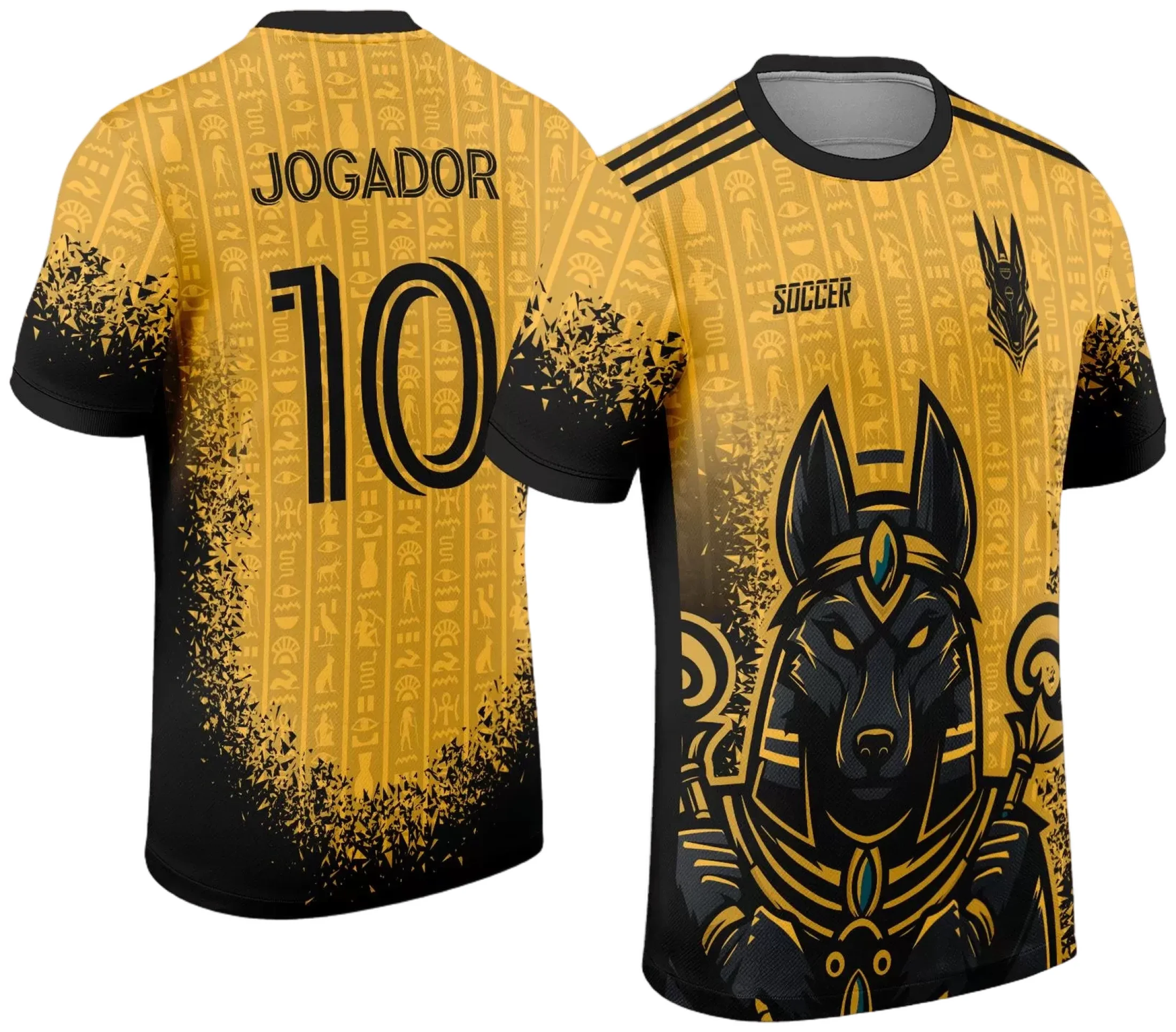Camiseta unissex preta com logo no peito e estampa grande nas costas mostrando o tema Interclasse Anubis 2024, design marcante e moderno para uso em eventos e turmas.