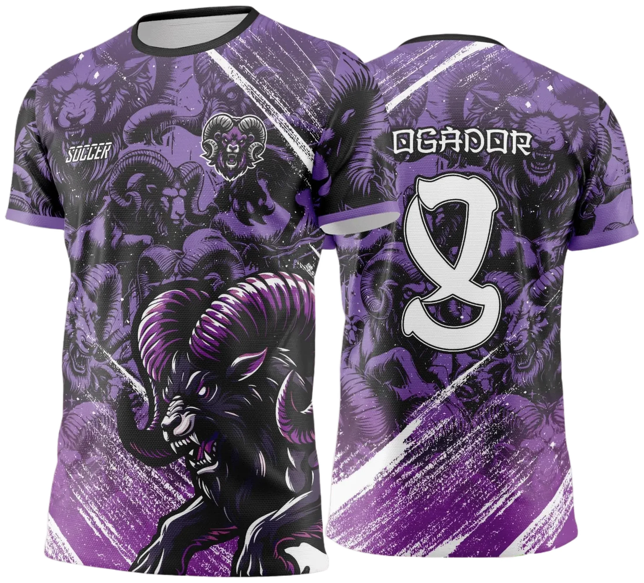 Camiseta unissex preta, com logo no peito e estampa grande nas costas, temática Interclasse Carneiro Roxo para Jogos Internos 2024 - 2025, ideal para eventos escolares e esportivos.