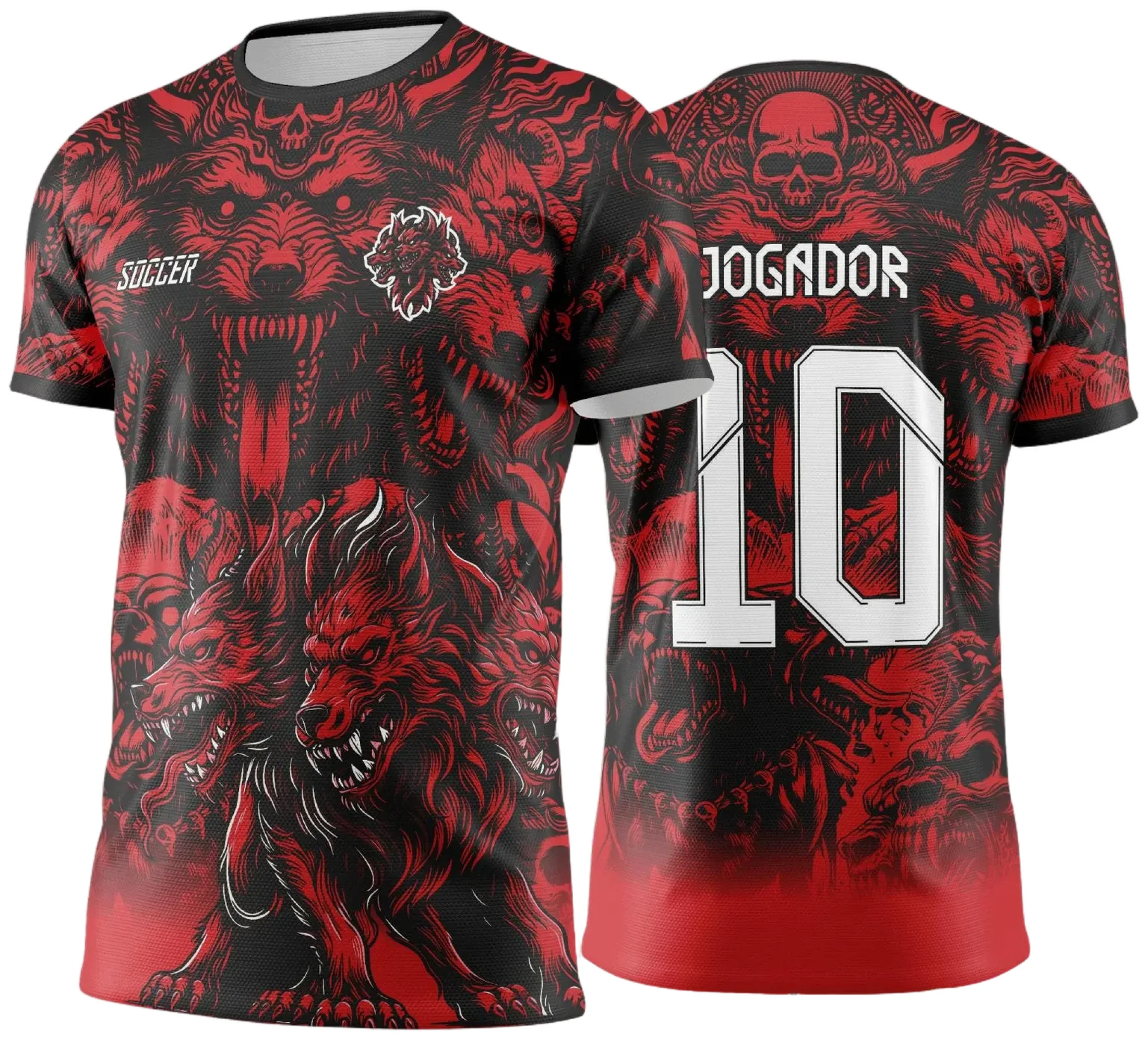 Camiseta unissex preta com logo no peito vermelho e estampa grande nas costas do Interclasse Cerberus para Jogos Internos 2024 2025, ideal para torcedores e participantes do evento.