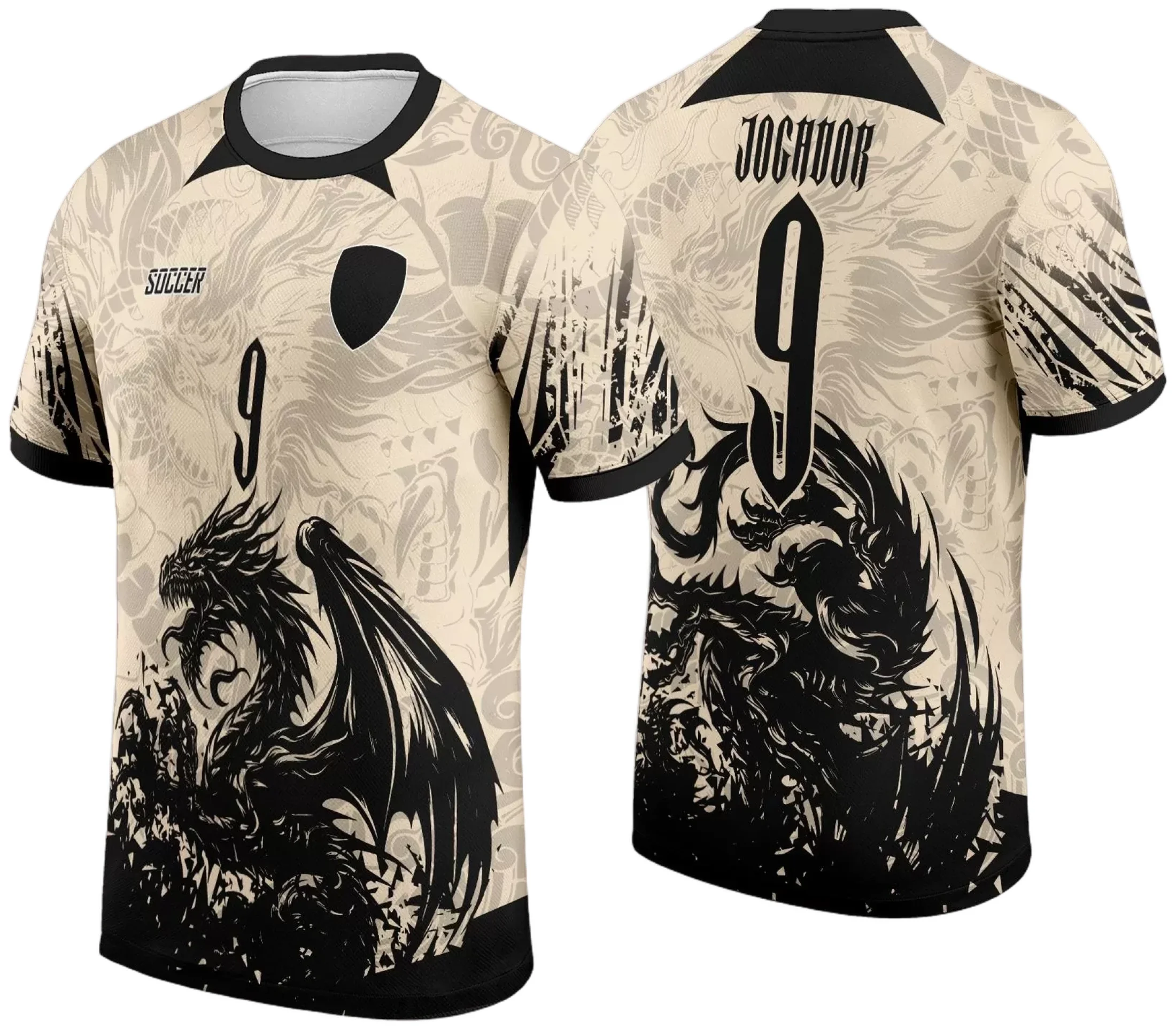 Camiseta unissex preta com logo no peito e estampa grande nas costas mostrando Dragão 2024 Interclasse, perfeita para fãs e eventos escolares.