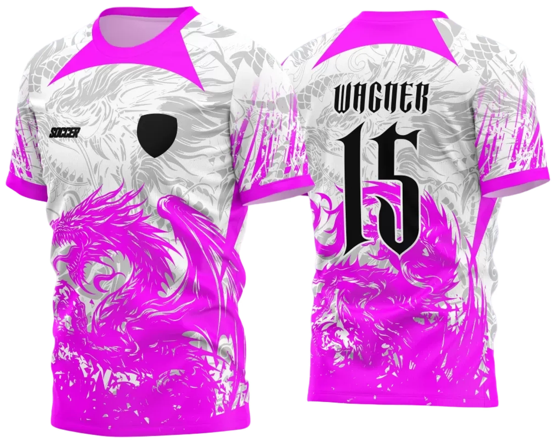 Camiseta unissex preta com logo no peito e estampa grande nas costas com tema Interclasse Dragão 2024, perfeita para eventos e grupos escolares.