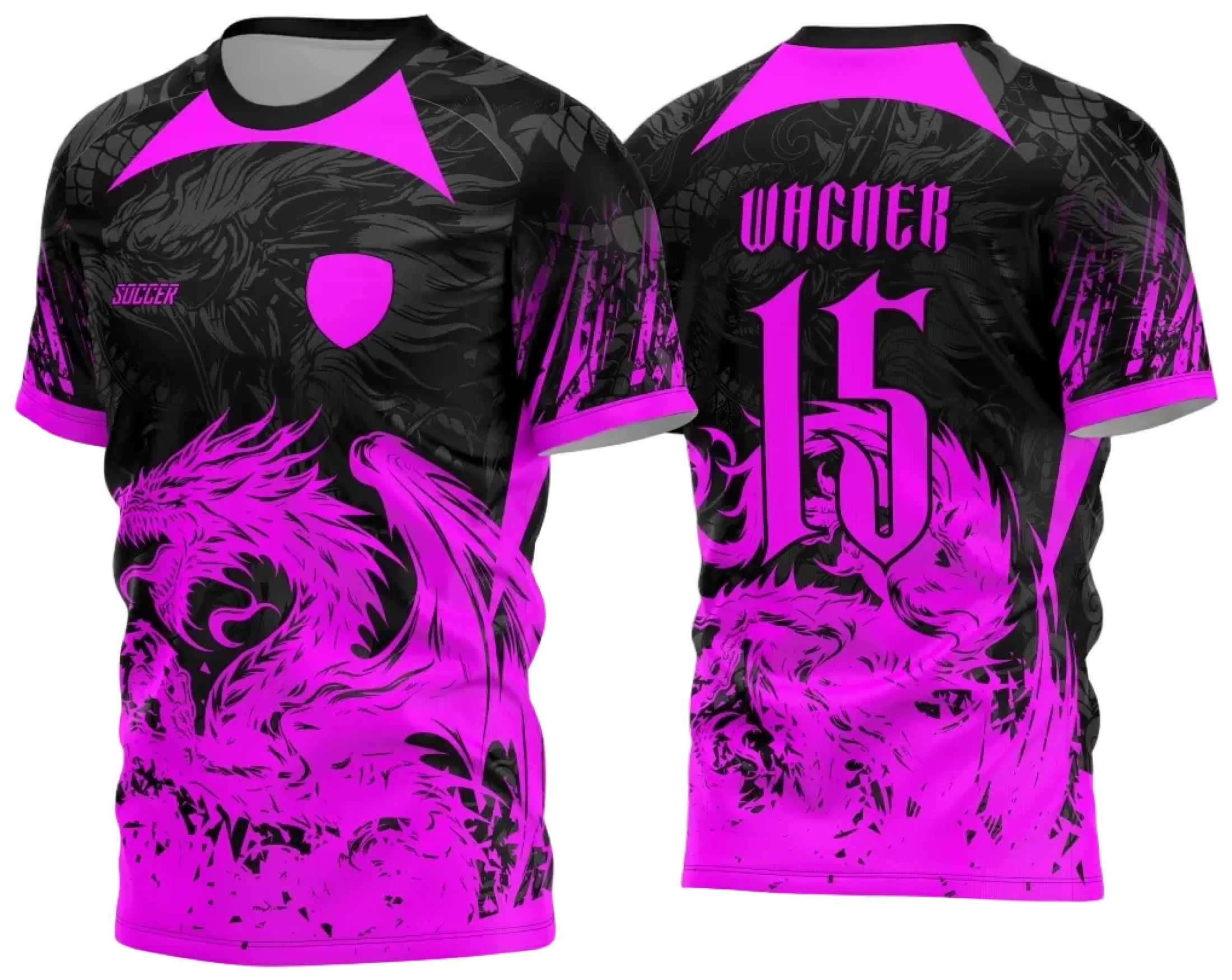 Camiseta unissex preta com logo no peito e estampa grande nas costas com tema Interclasse Dragão 2024, ideal para eventos e turmas, destacando força e união.