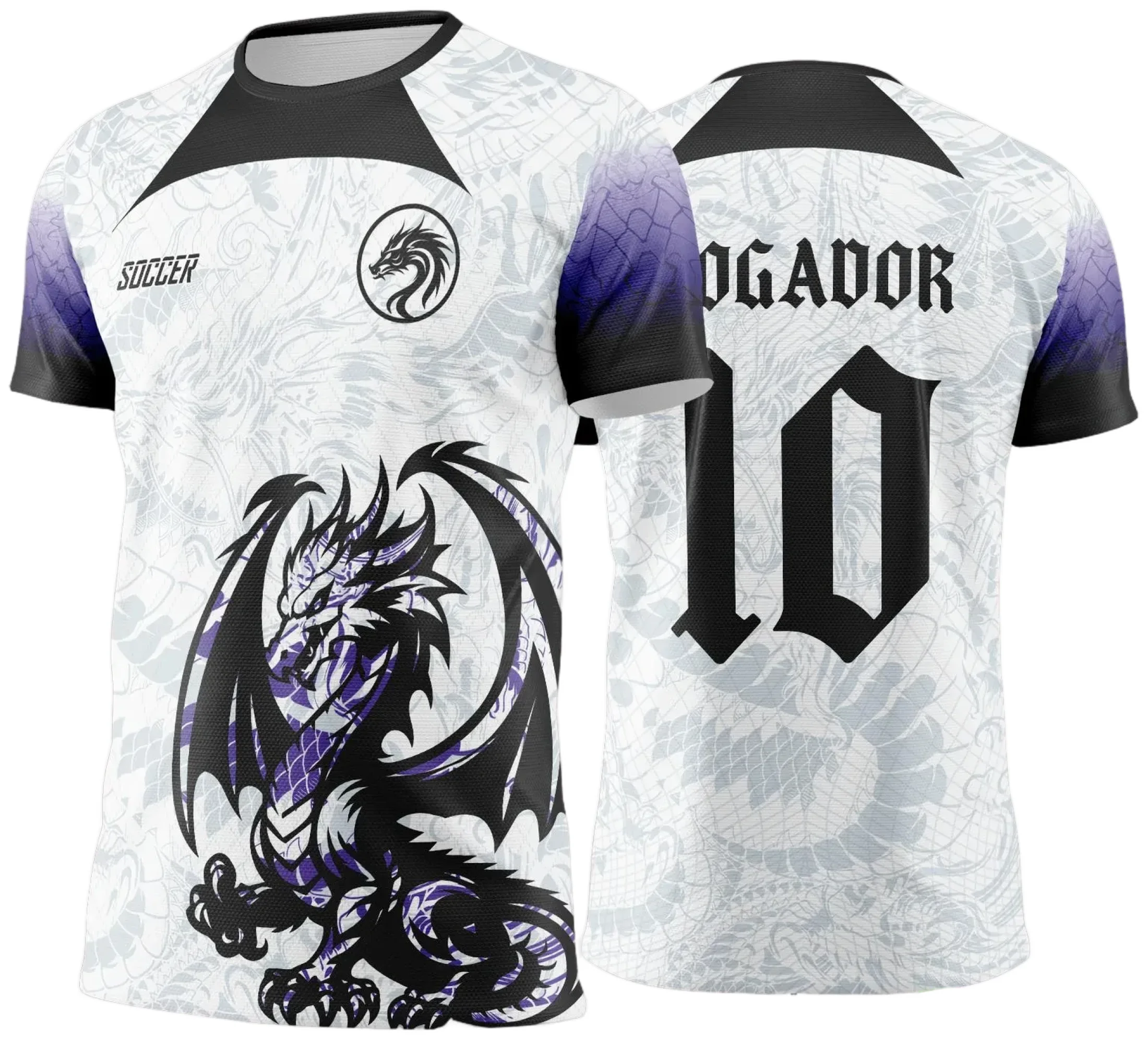 Camiseta unissex preta com logo no peito e estampa grande nas costas com tema Dragão Branco em estilo Jogos Internos 2024 2025, ideal para fãs e participantes do evento interclasse.
