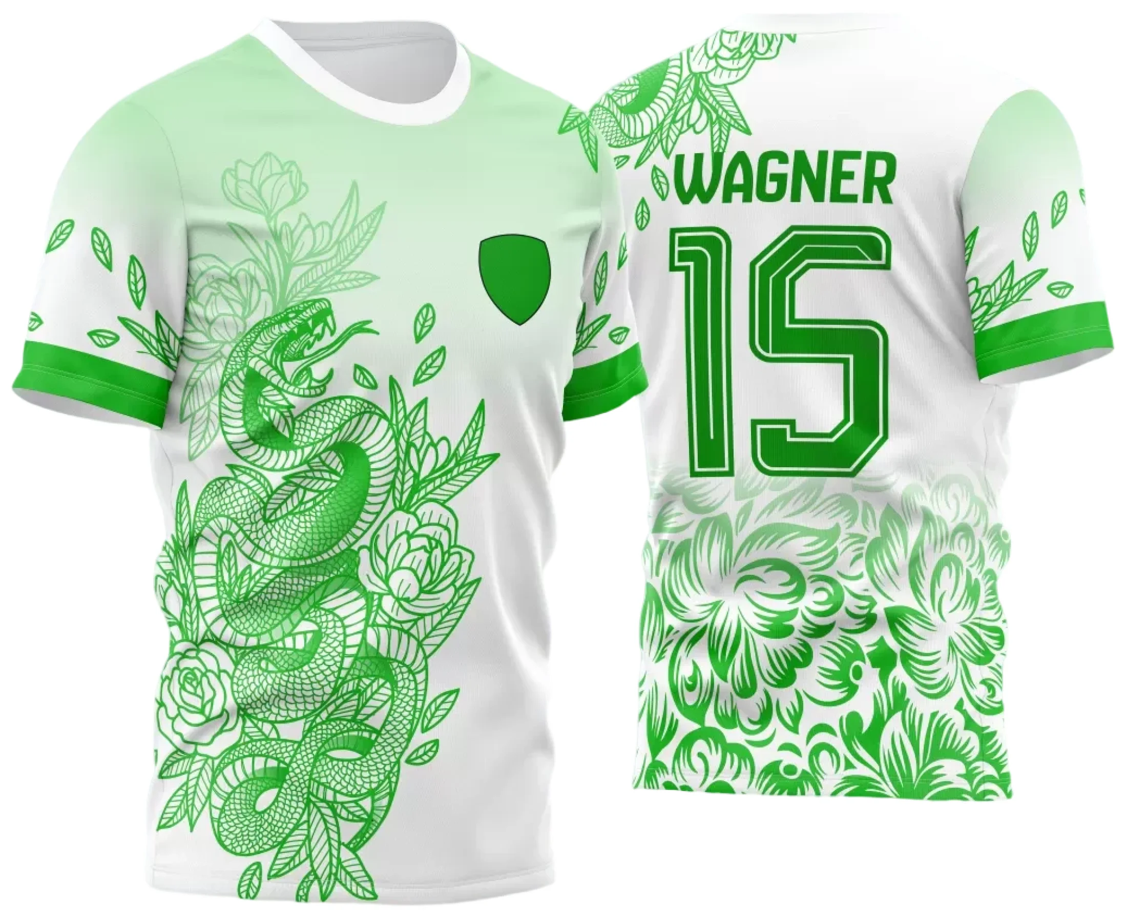 Camiseta unissex preta com logo no peito e estampa grande nas costas, temática Cobra dos Jogos Internos Interclasse 2024, visual moderno e esportivo ideal para eventos.