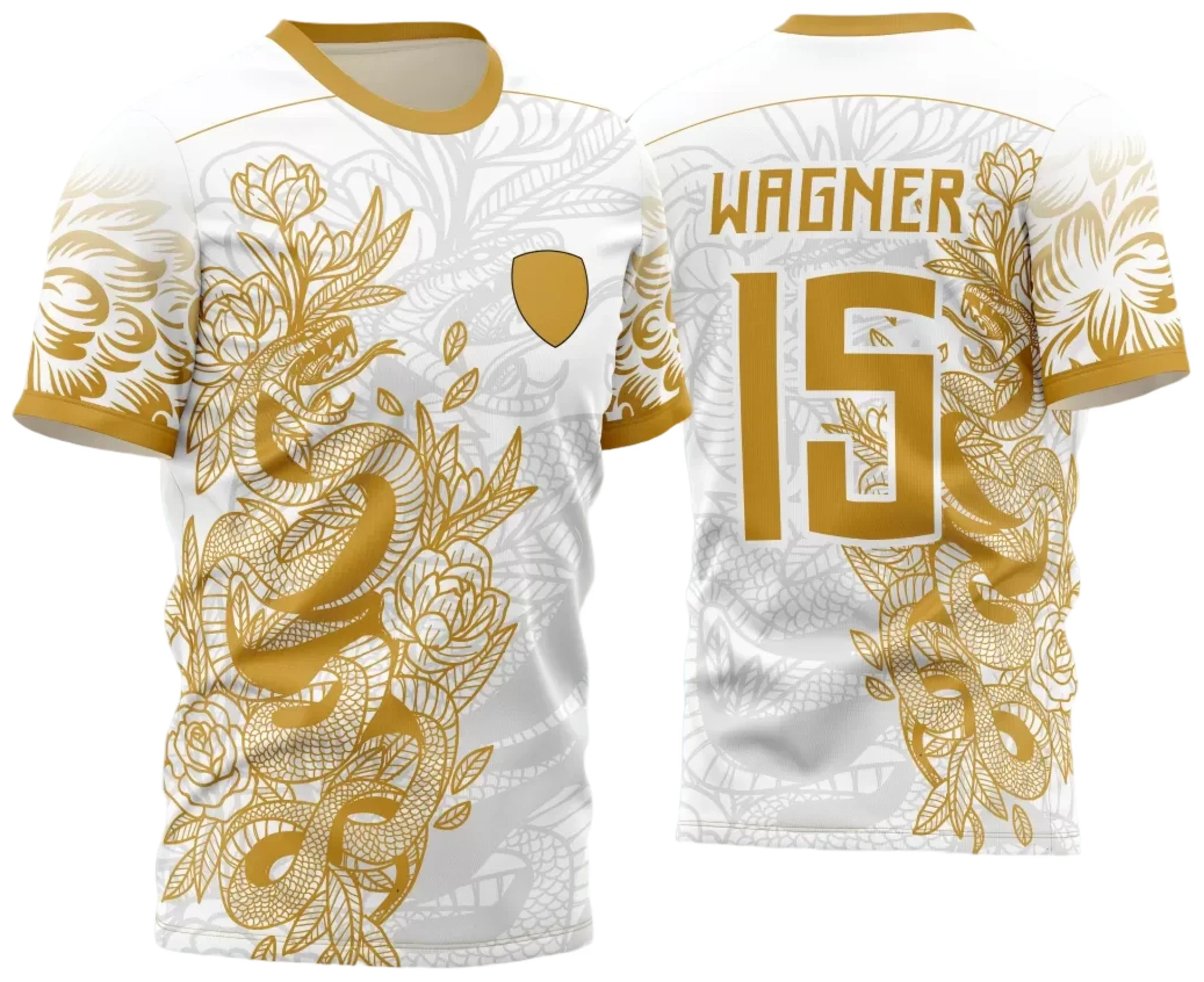 Camiseta unissex preta com logo no peito e estampa grande nas costas inspirada em Cobra Serpente para Jogos Internos 2024, ideal para o evento interclasse.