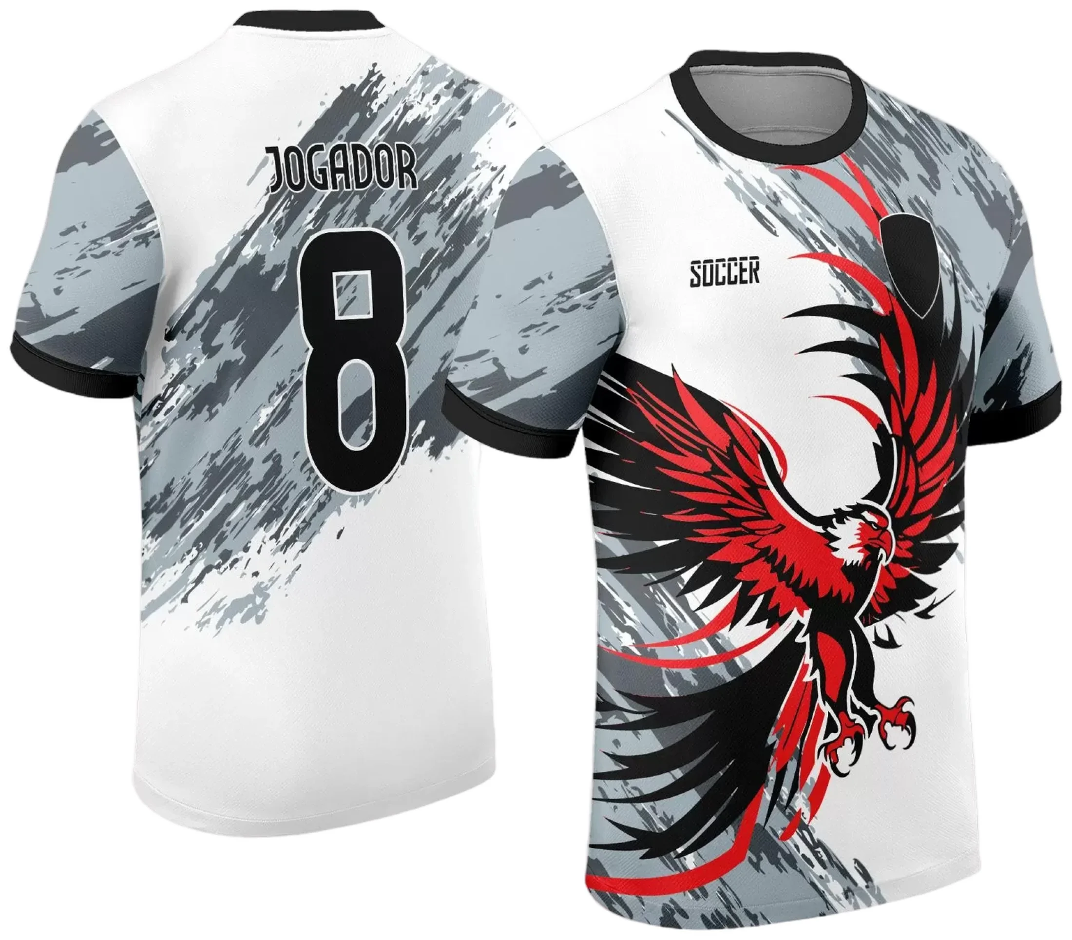 Camiseta unissex preta com logo no peito e estampa grande nas costas com tema Águia dos Jogos Internos Interclasse 2024.