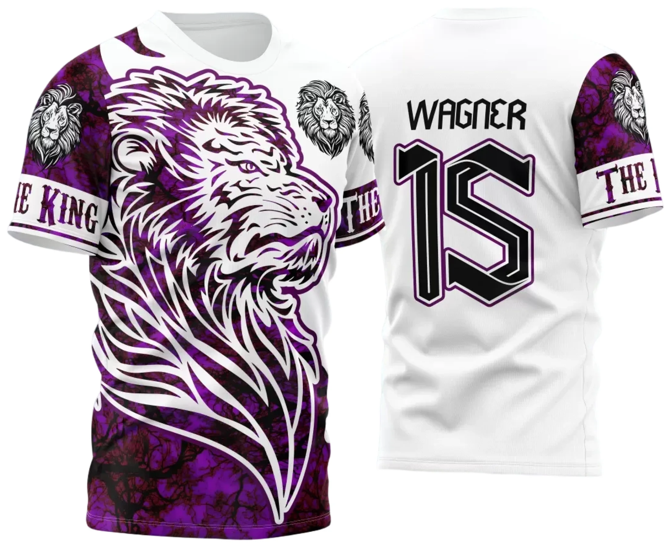 Camiseta unissex branca com logo no peito e estampa grande nas costas com tema Camisa Interclasse Jogos Internos 2024 Leão, ideal para evento escolar e esportivo.