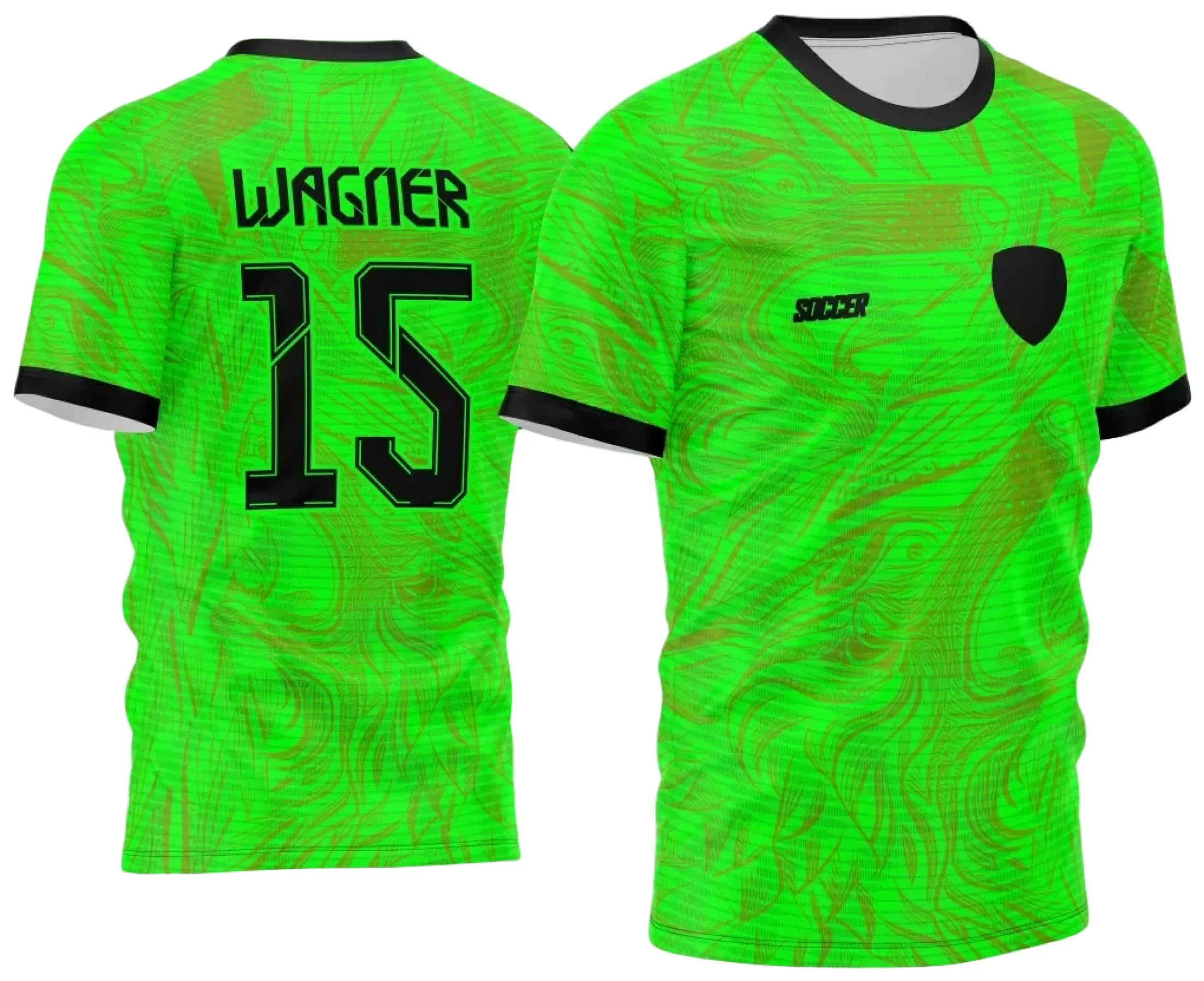 Camiseta unissex preta com logo no peito e estampa grande nas costas, destacando o tema Lobos dos Jogos Internos Interclasse 2024, perfeita para eventos esportivos.