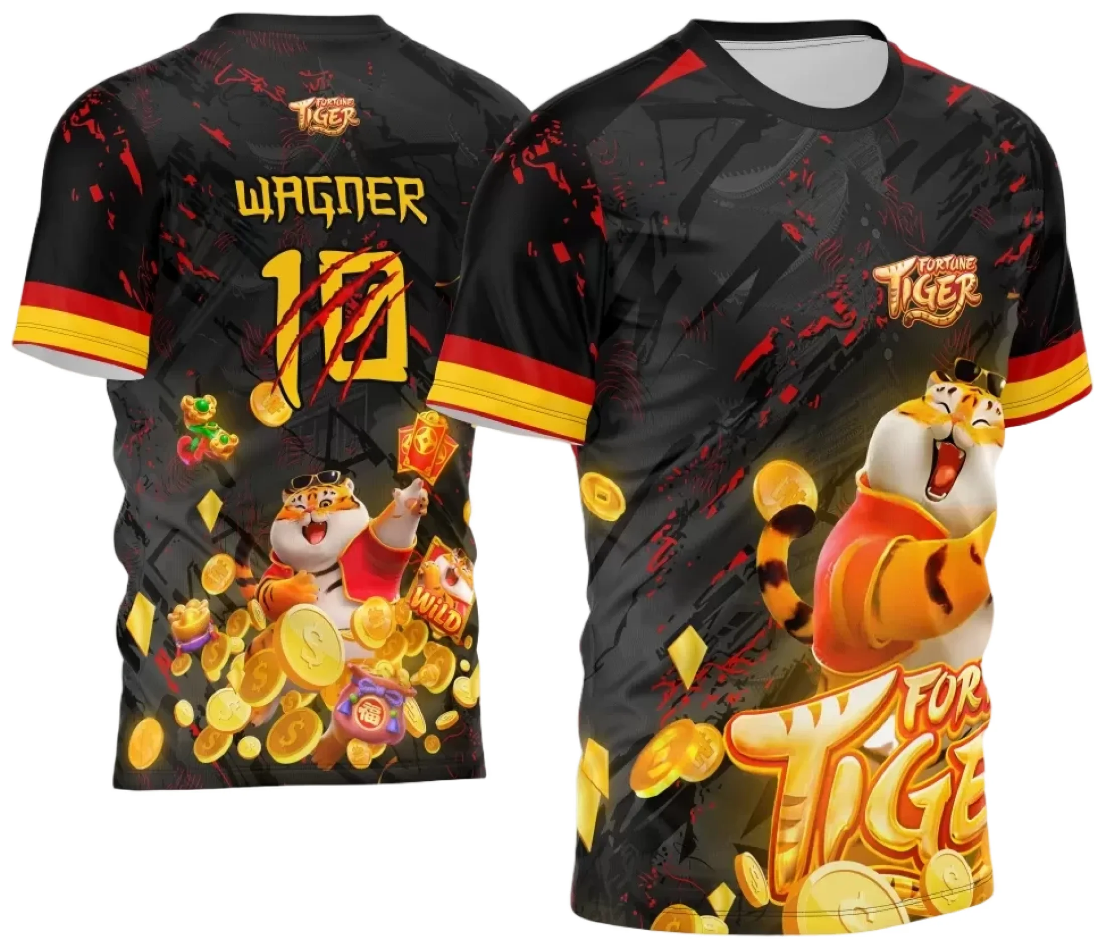 Camiseta unissex branca com logo no peito e estampa grande nas costas do tema Interclasse Jogos Internos 2024 Tigrinho, ideal para eventos esportivos e confraternizações escolares.