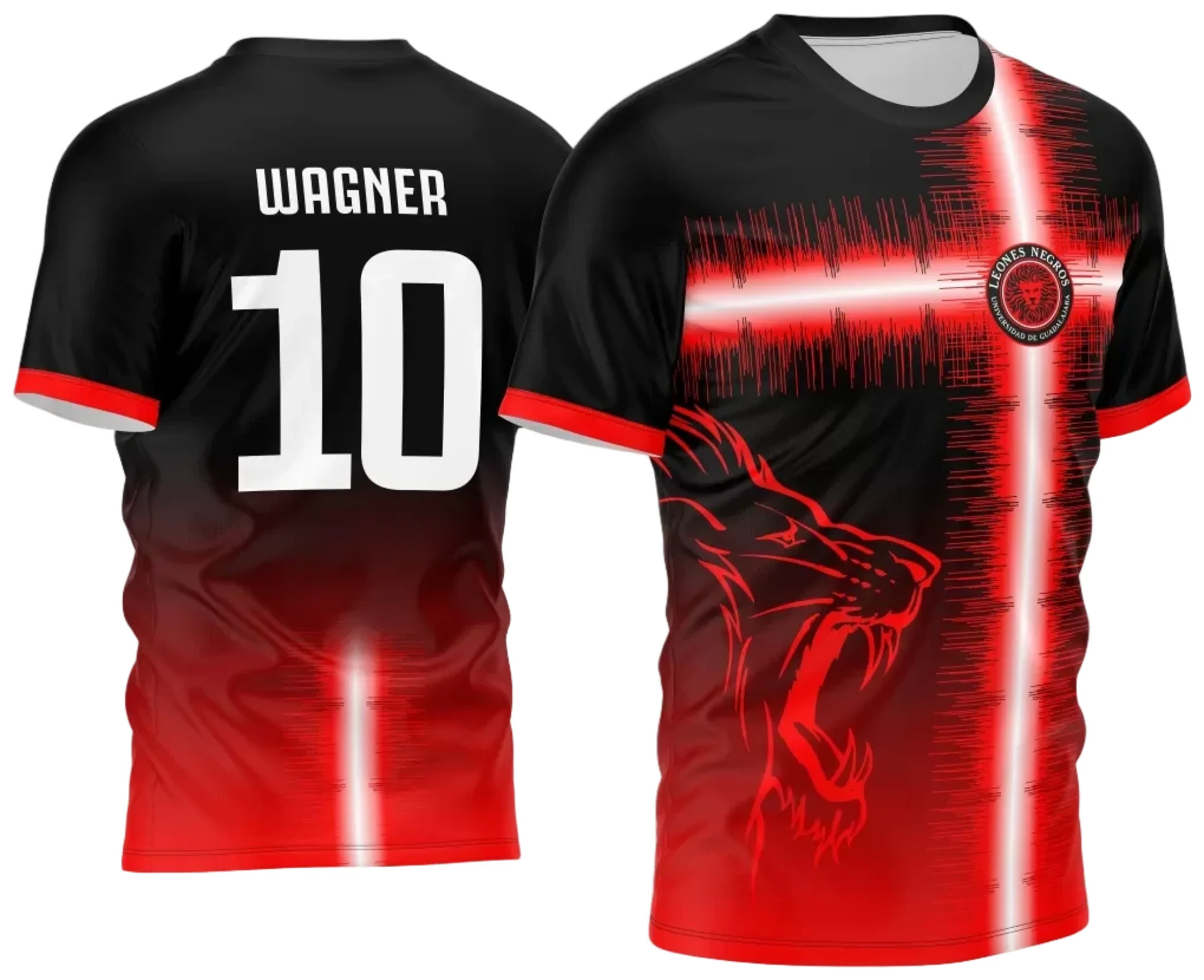 Camiseta unissex vermelha com logo no peito e estampa grande nas costas mostrando o símbolo do Leão do Interclasse 2024, perfeita para quem busca estilo e identidade na roupa.