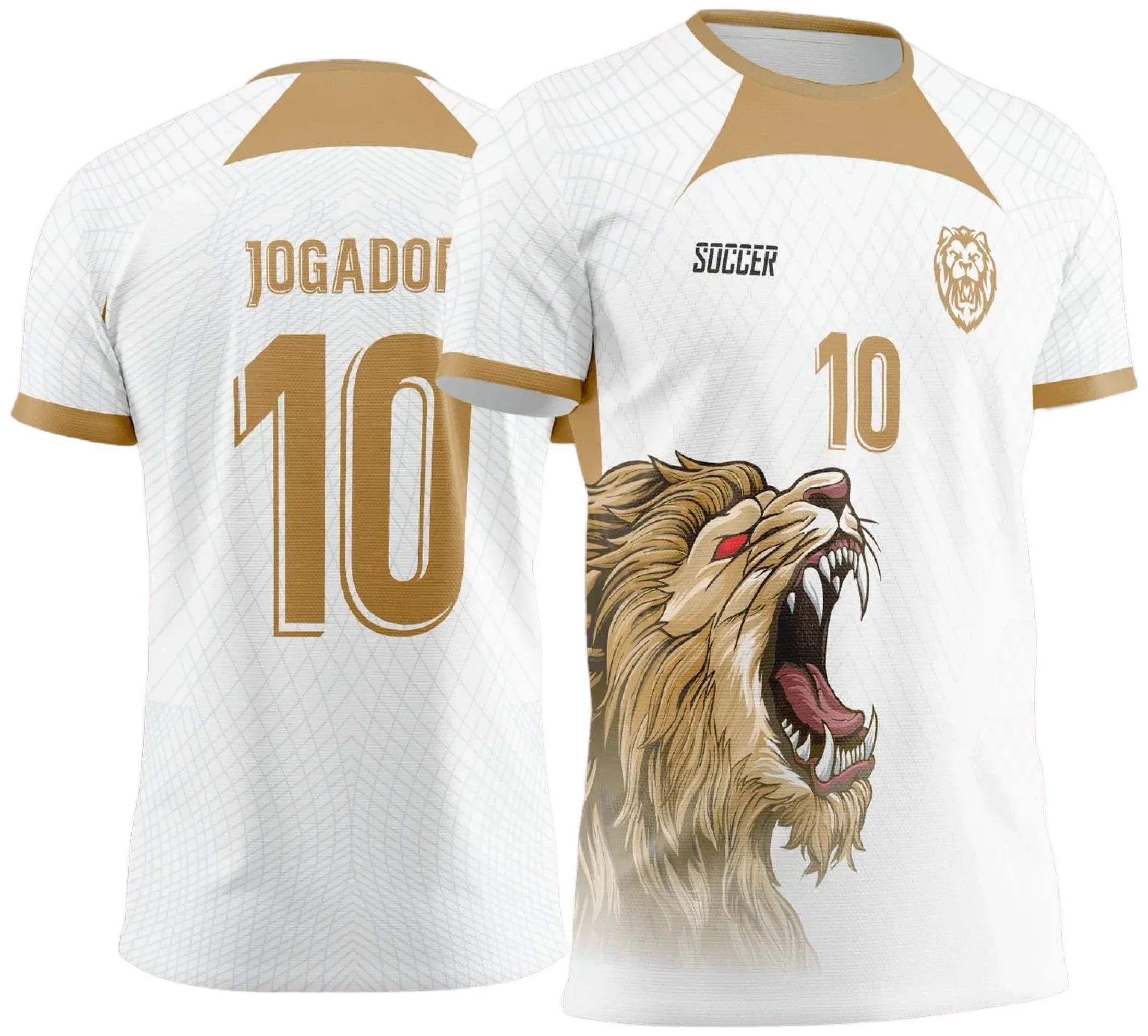 Foto de camiseta unissex com logo no peito e estampa grande nas costas, cor preta, tema Leão Dourado dos Jogos Internos 2024-2025.