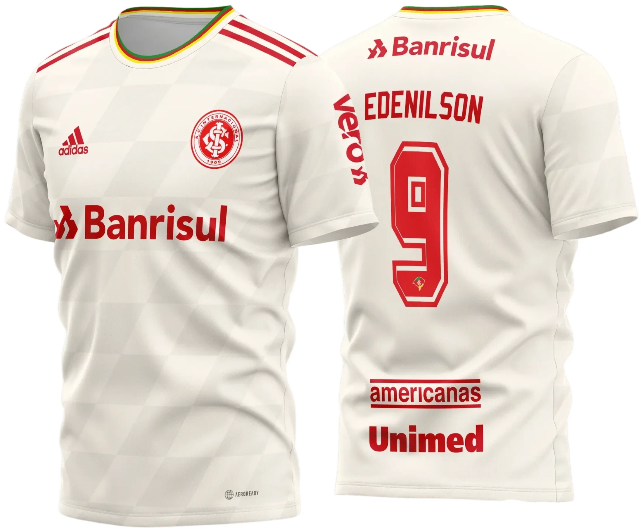 Camiseta unissex branca com logo no peito e estampa grande nas costas do Internacional Reserva 2022 2023, perfeita para fãs do time que buscam estilo e conforto no visual.