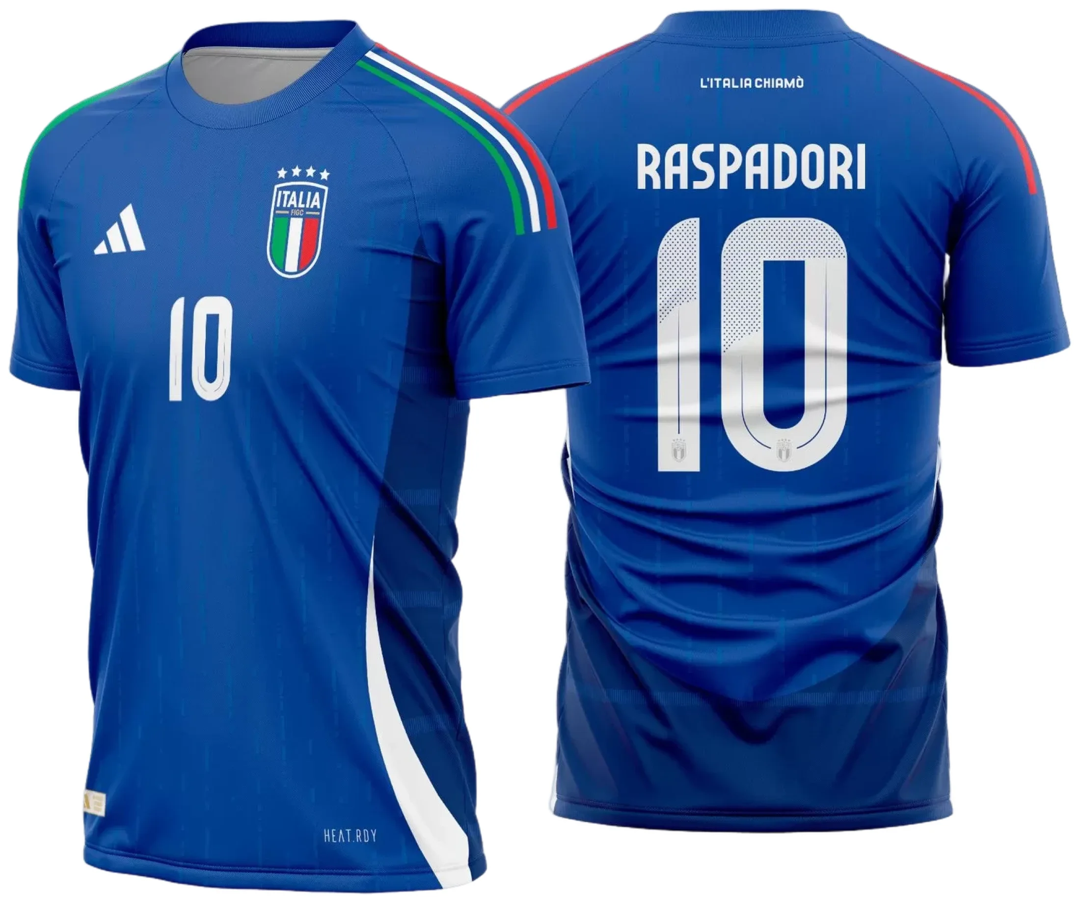 Foto da camiseta unissex com cor branca, logo no peito e estampa grande nas costas com tema Camisa Italia Titular 2024 2025, perfeita para fãs de futebol e colecionadores.