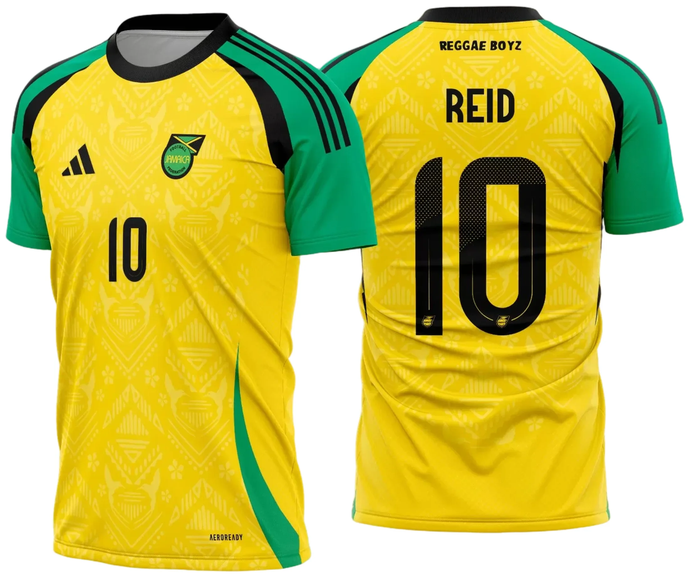 Camiseta unissex preta com logo no peito e estampa grande nas costas baseada na camisa Jamaica Titular 2024 2025, ideal para fãs do futebol e estilo esportivo.