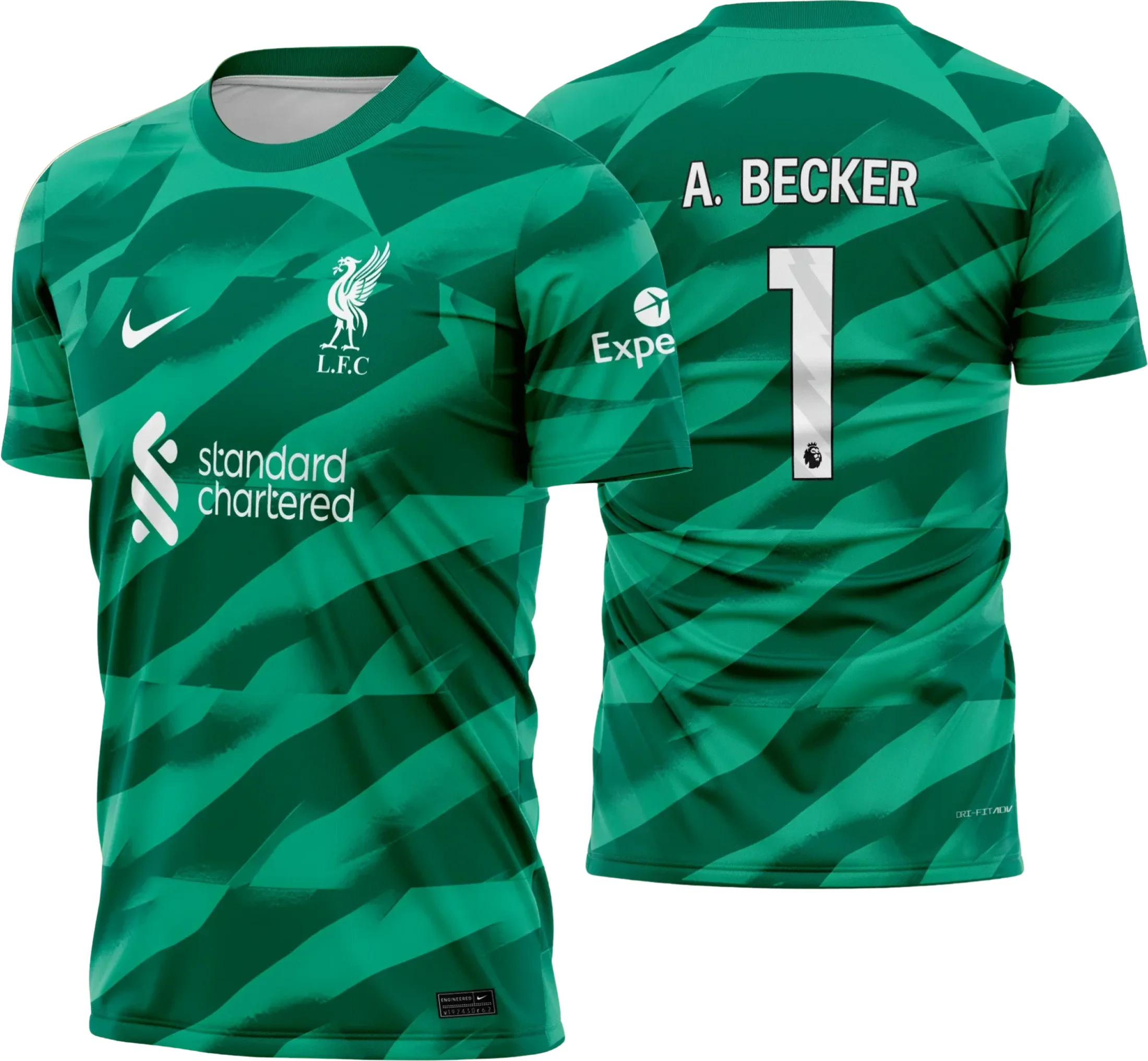 Camiseta unissex preta com logo no peito e estampa grande nas costas do Liverpool Goleiro 2023-2024, ideal para fãs do futebol e personalização exclusiva