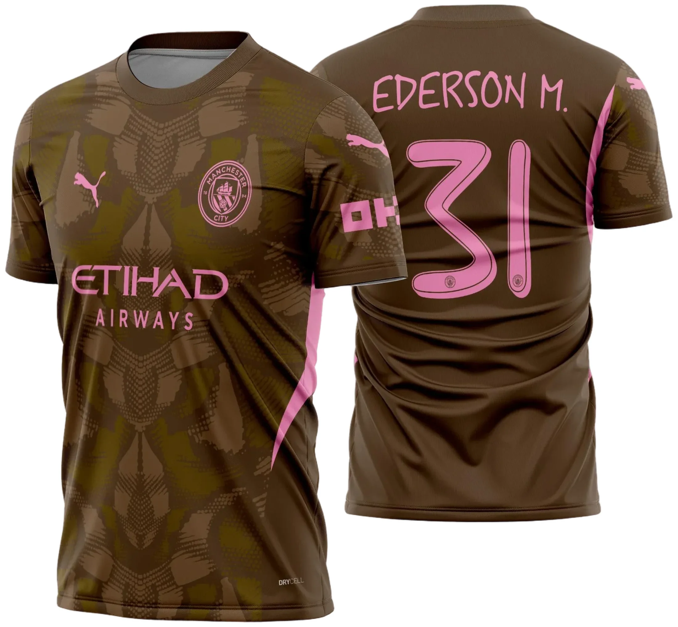 Uniforme de futebol personalizado, projetado para times amadores ou profissionais, com design moderno e arrojado. Apresenta uma combinação de cores contrastantes, logotipo ou escudo do time em destaque no peito, e detalhes gráficos na frente e nas mangas. Na parte traseira, há espaço para personalização com nome e número do jogador, garantindo identidade ao time. Ideal para jogos oficiais, amistosos ou competições, oferecendo estilo e funcionalidade.