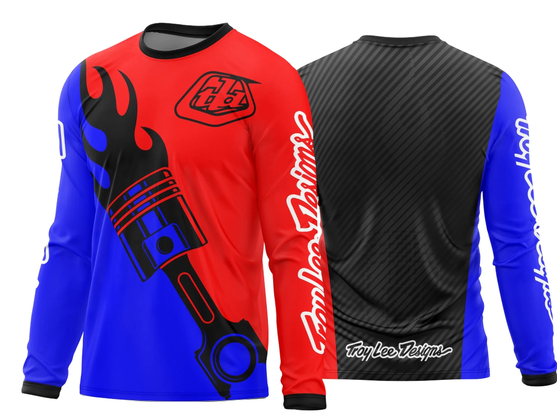Camiseta unissex preta com logo no peito e estampa grande nas costas mostrando design motocross 2024 - 2025, ideal para fãs do esporte off-road.