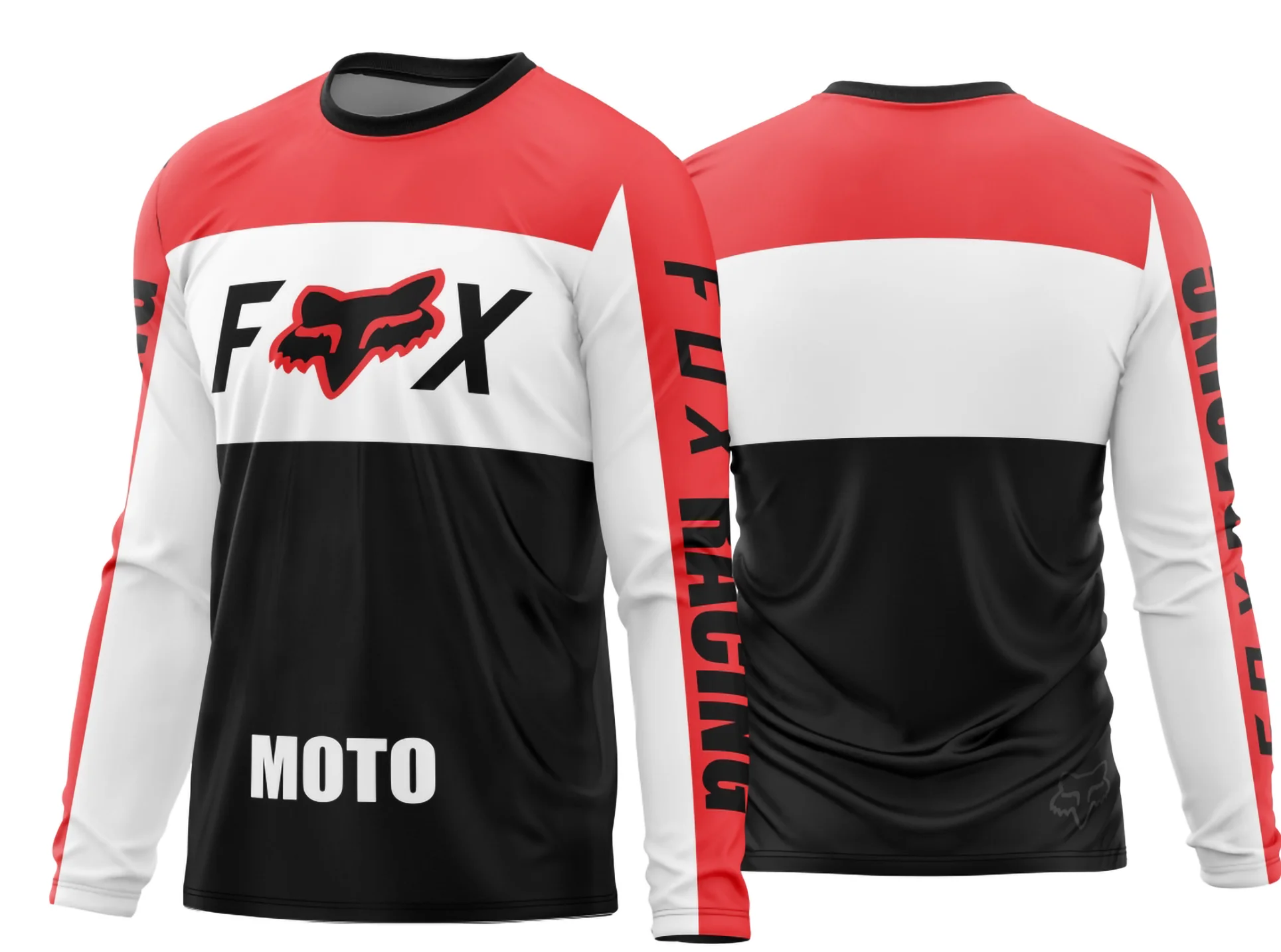 Camiseta unissex preta com logo no peito e estampa grande nas costas com tema Motocross 2024 2025, design impactante e moderno, perfeita para fãs do esporte off-road.
