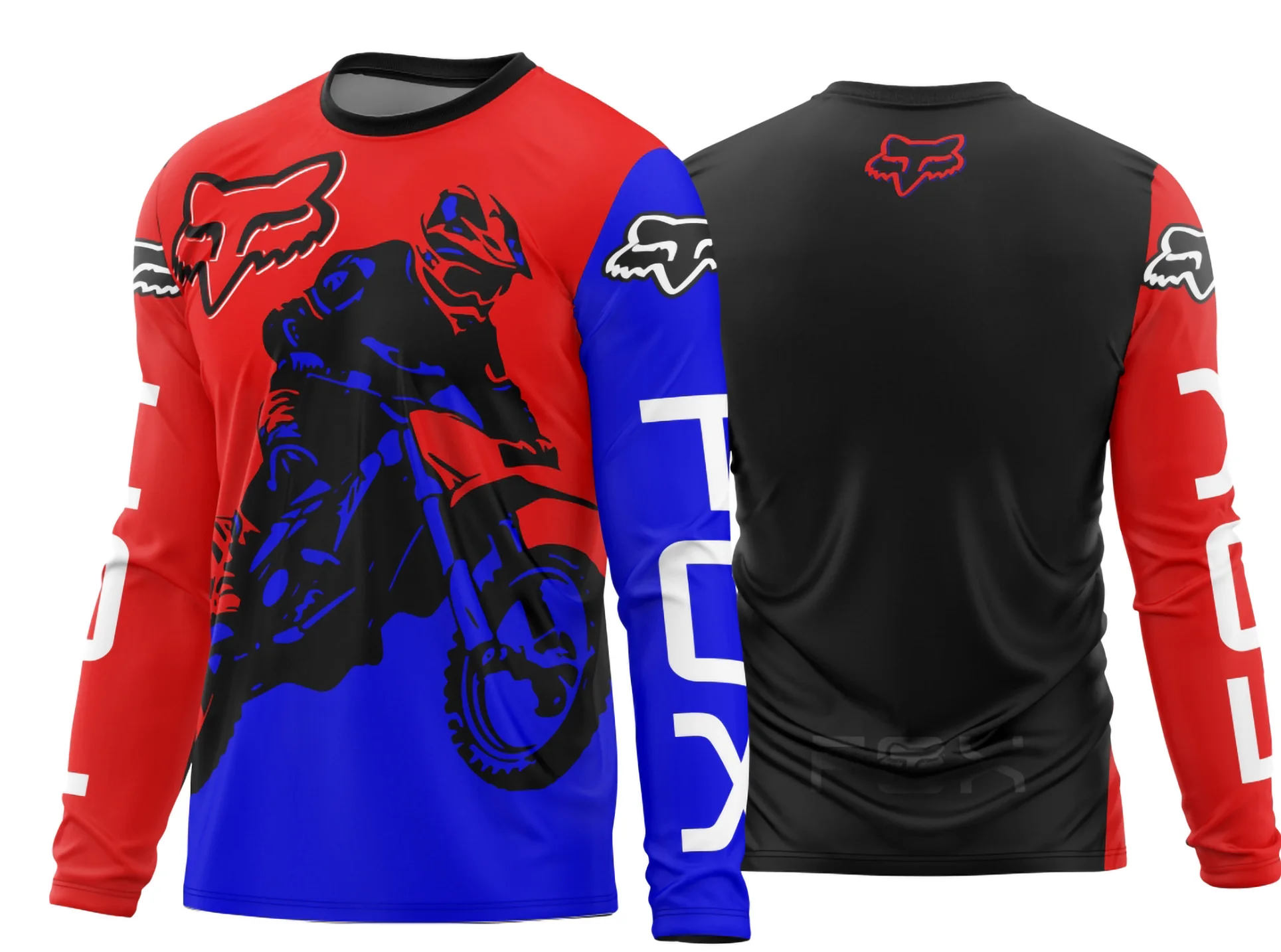 Camiseta preta unissex com logo no peito e estampa grande nas costas com tema motocross 2024 - 2025, ideal para fãs do esporte radiante e aventureiro.
