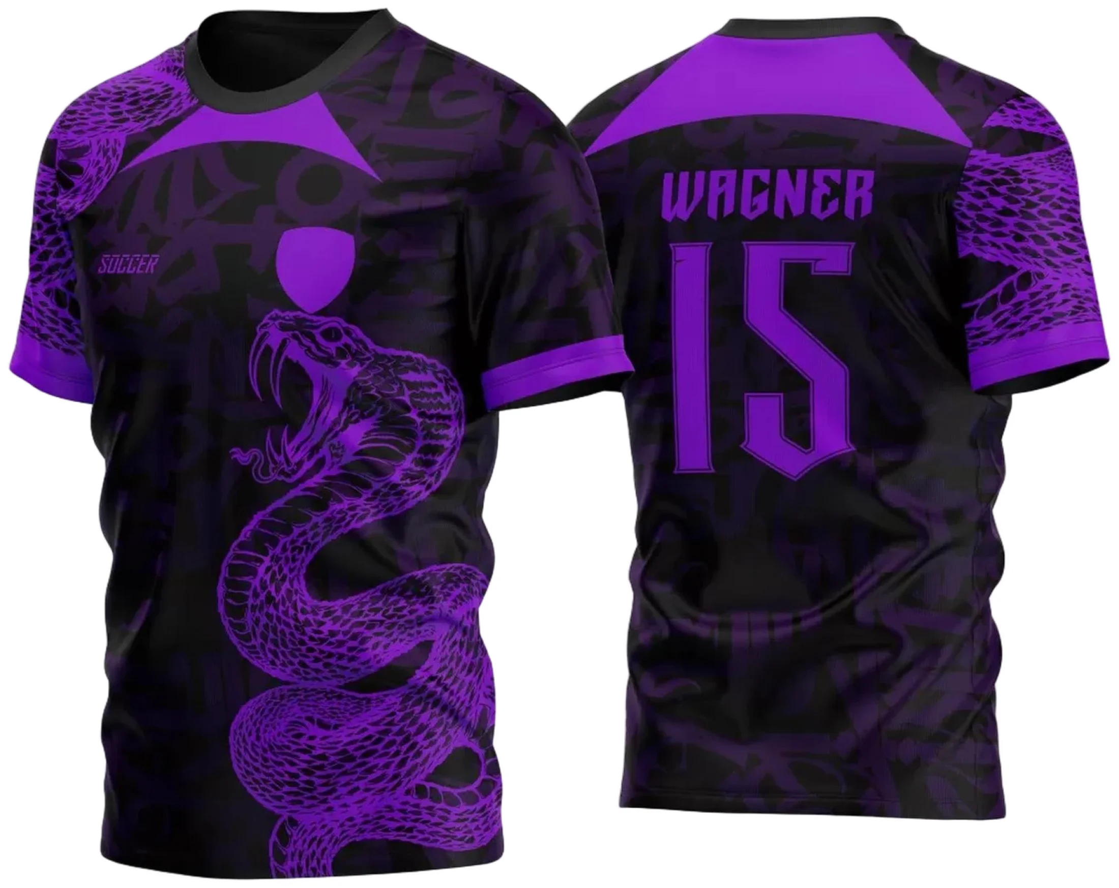 Camiseta unissex preta com logo no peito e estampa grande nas costas com tema Atlética Acadêmica e InterClasse Cobra 2023, ideal para eventos esportivos e confraternizações.