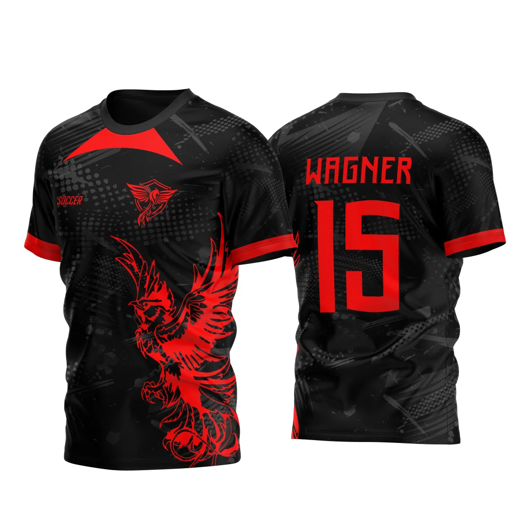 Camiseta unissex preta com logo no peito e estampa grande nas costas, tema Atlética Acadêmica e InterClasse Phenix M2 2023, estilo esportivo e moderno.