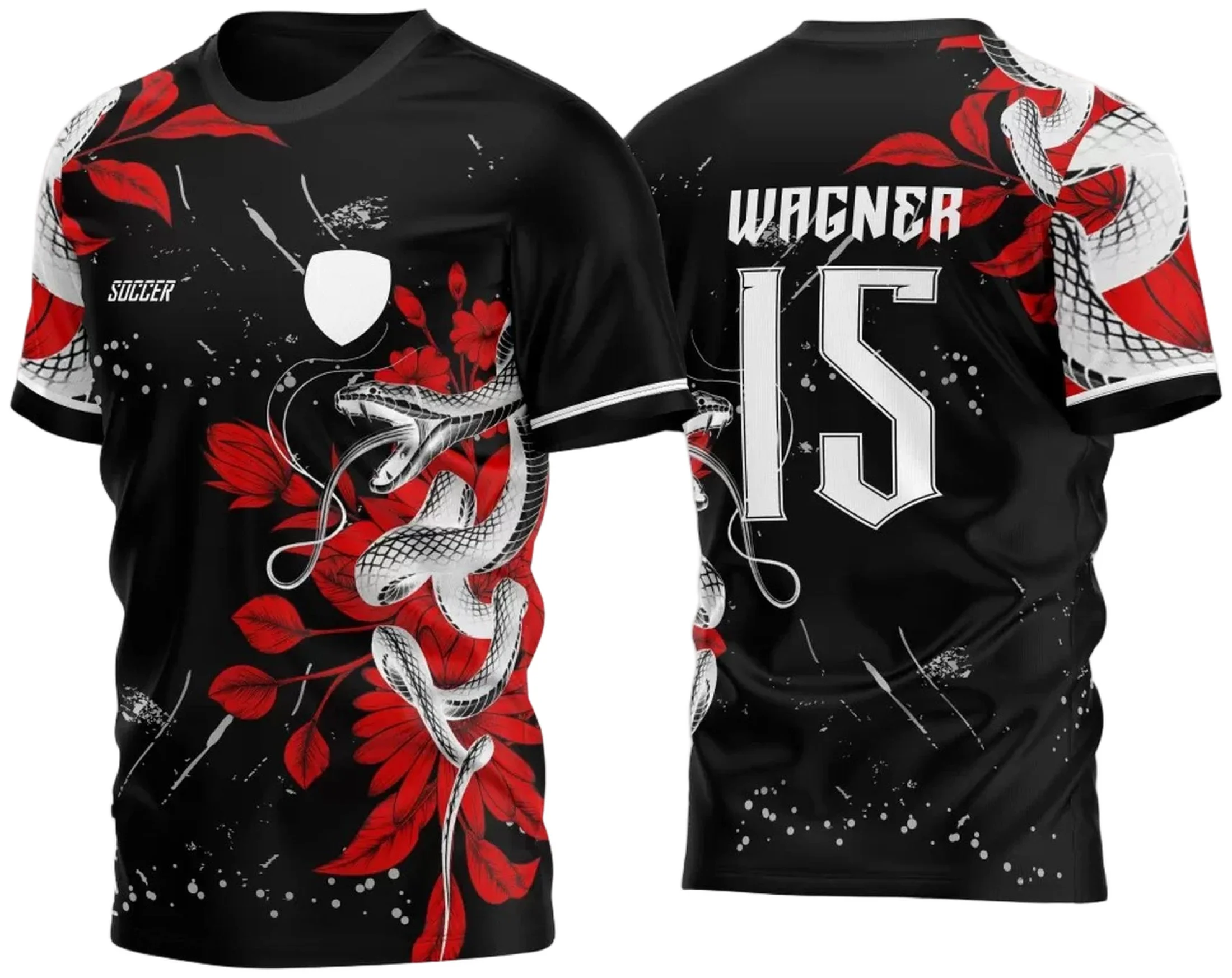 Arte Vetor Camisa Para InterClasse Cobra Floral Preto e Vermelha Ataque 2023