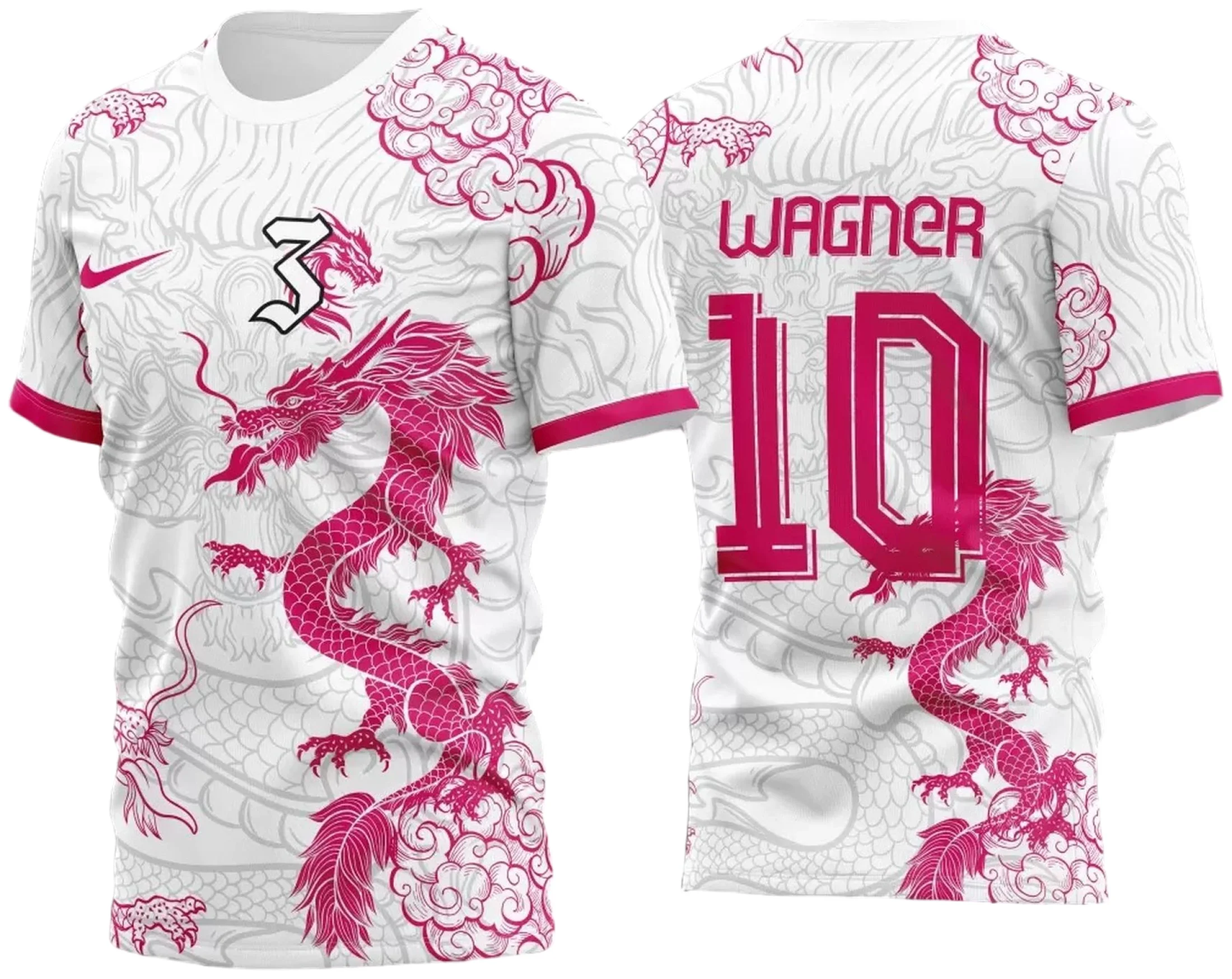 Camiseta unissex preta com logo no peito e estampa grande nas costas mostrando o tema InterClasse Dragão Rosa B 2023, estilo vibrante e moderno, ideal para eventos e ocasiões especiais.