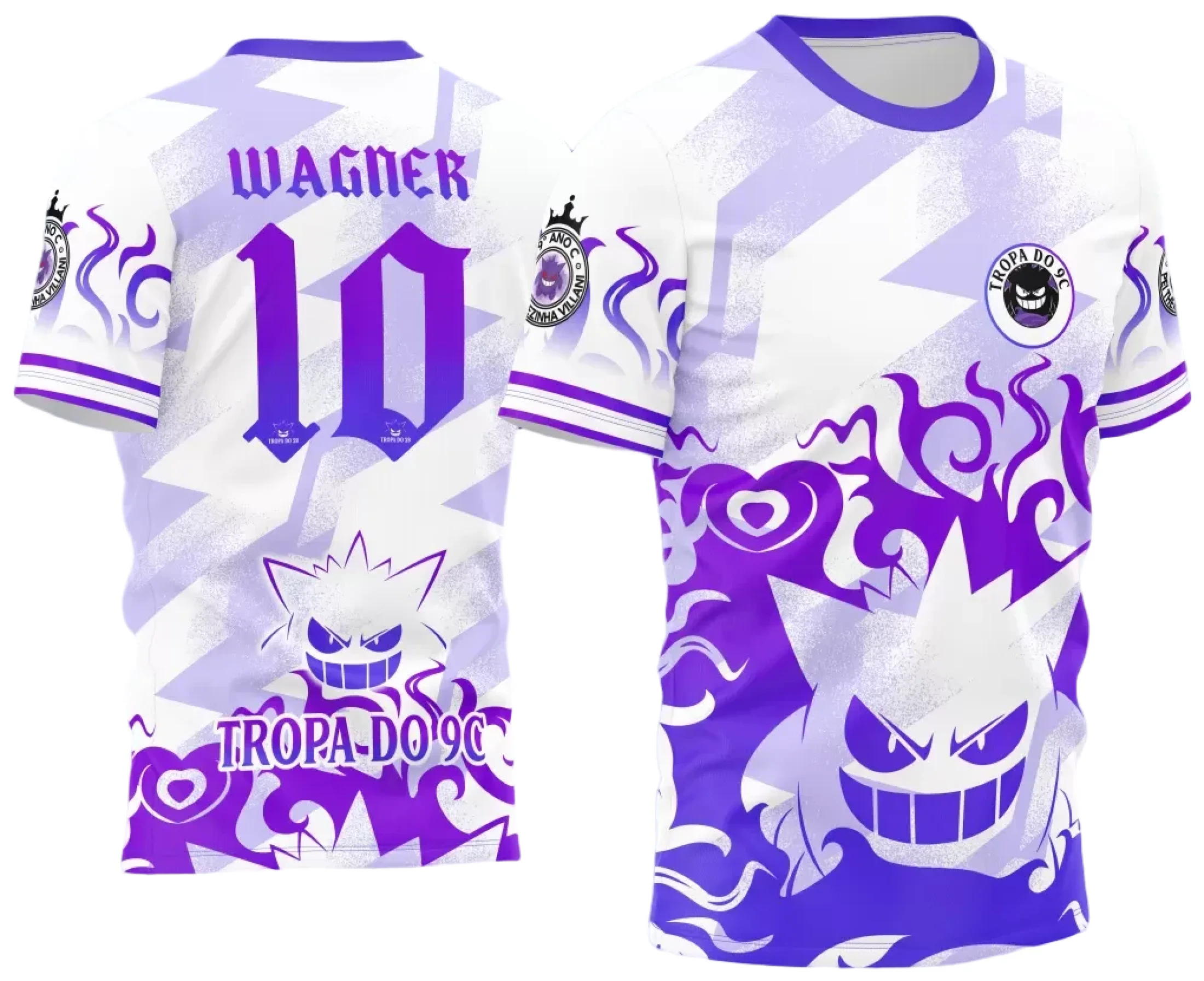 Camiseta unissex preta com logo no peito e estampa grande nas costas inspirada no InterClasse Gengar 2024, perfeita para fãs e apaixonados por design moderno e marcante.