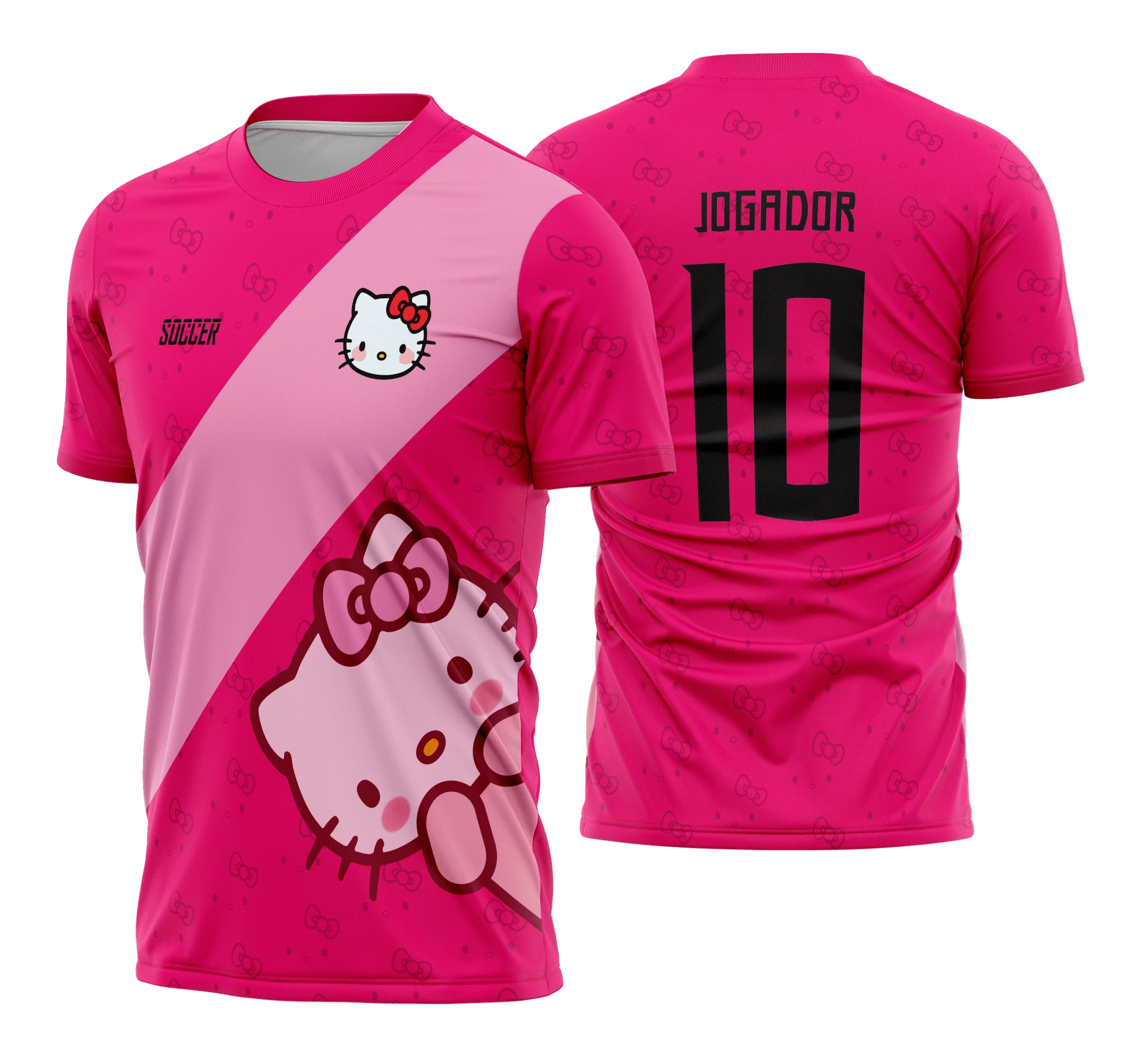 Camiseta unissex branca com logo no peito e estampa grande nas costas com tema Hello Kitty InterClasse 2026 rosa, perfeita para o dia a dia e eventos escolares.