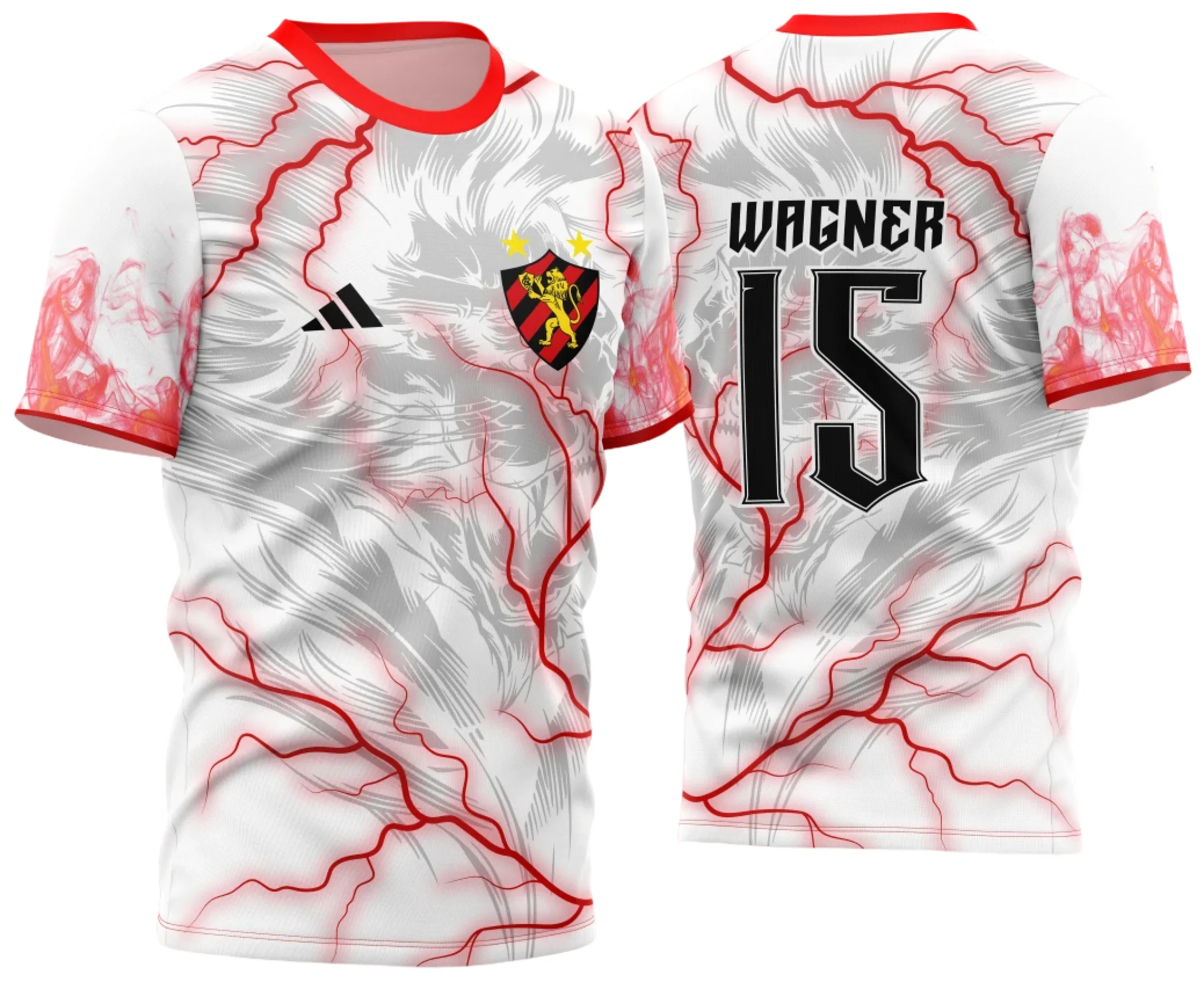 Camiseta unissex branca com logo no peito e estampa grande nas costas do Leão com raios, inspirada no InterClasse 2023, ideal para quem busca estilo marcante e moderno.